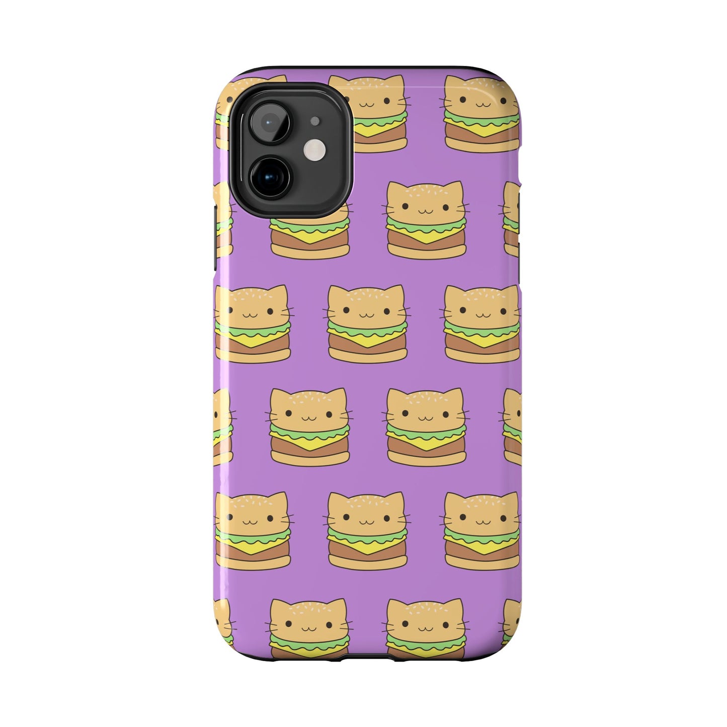 Kawaii Cat Burger Pattern Purple Background Cute Tough Phone Case | Food