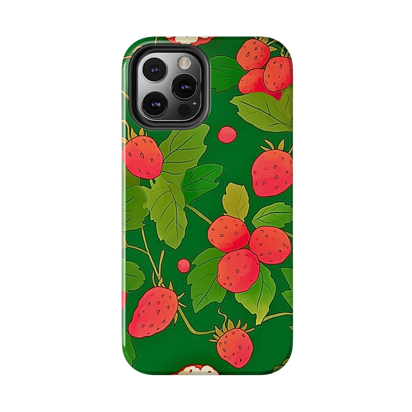 Dark Strawberry Pattern Preppy Tough Phone Case | Aesthetic