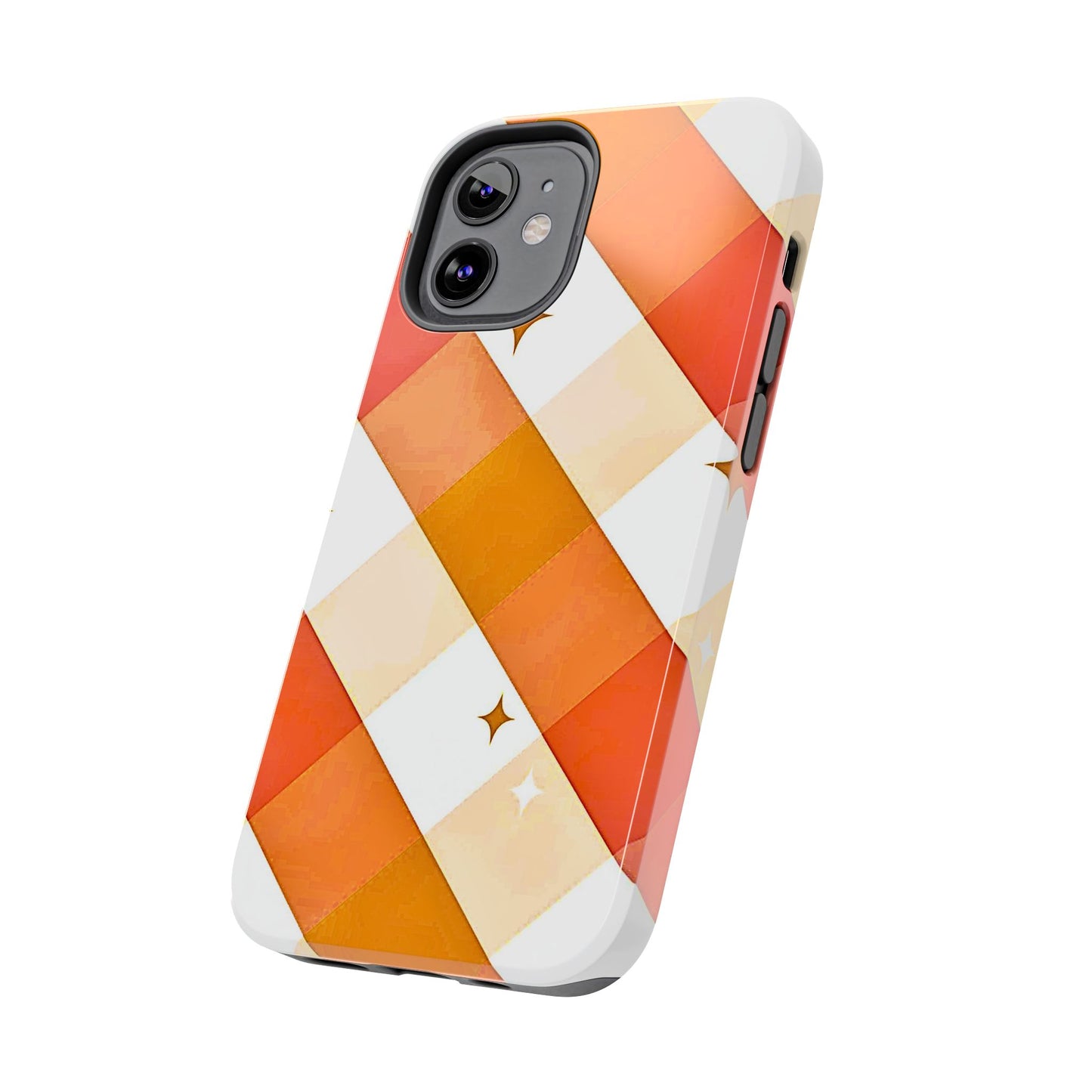 Pastel Orange & Pink Checkered Stars Tough Phone Case | Aesthetic