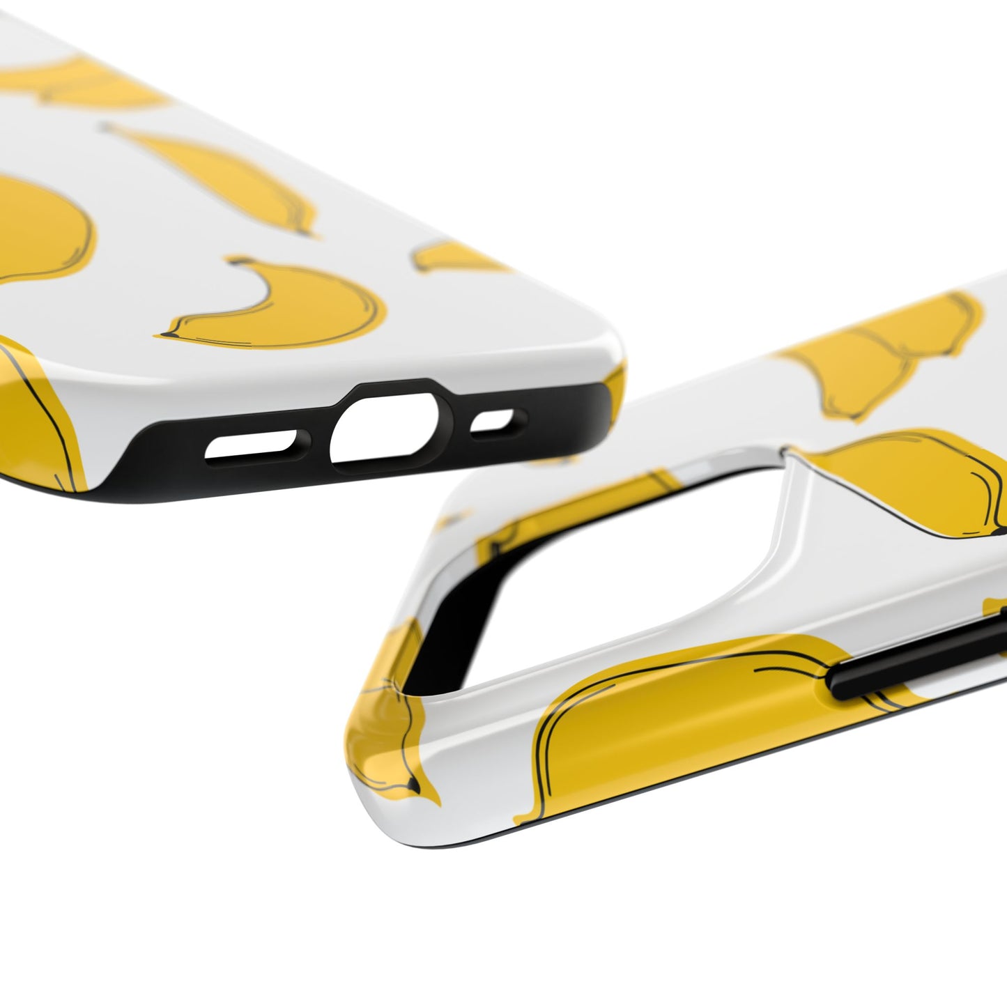 Bold Yellow Banana Pattern Minimal Line Art Tough Phone Case | Food