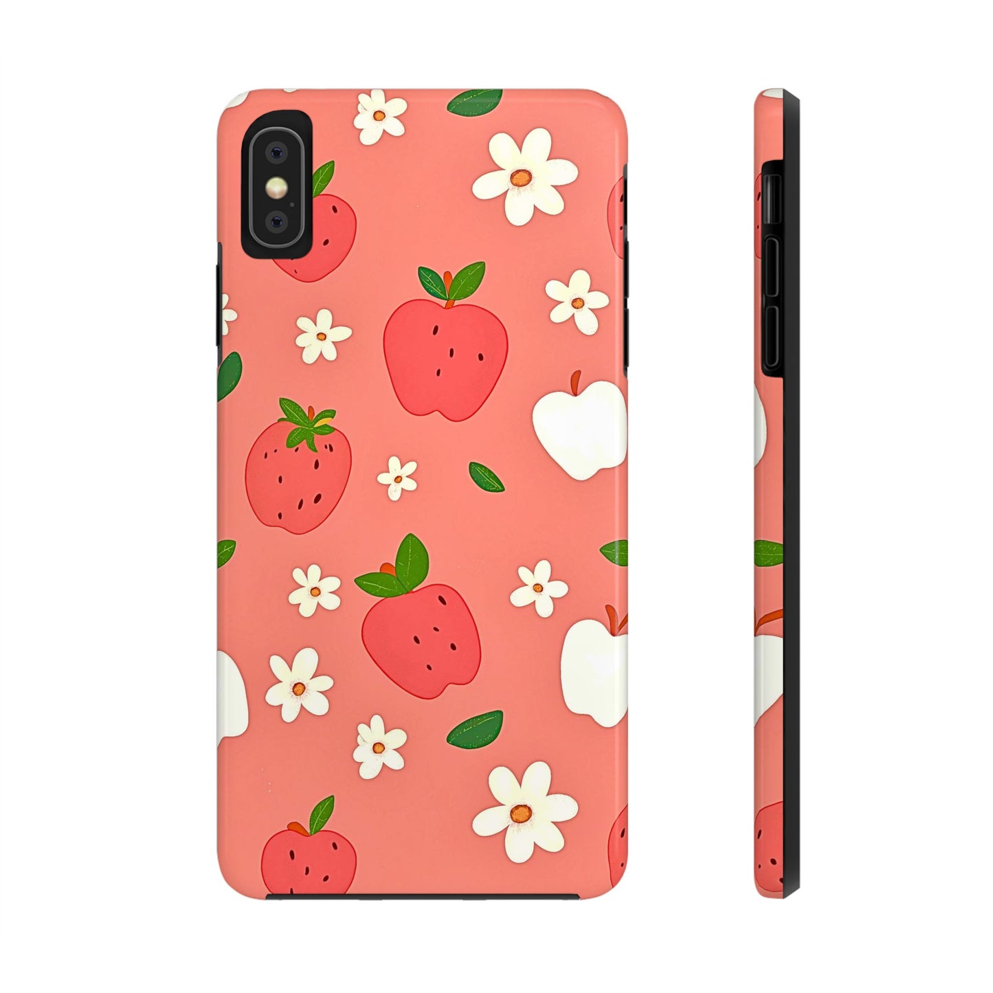 Strawberry Apple Flower Pattern Pink Tough Phone Case | Aesthetic