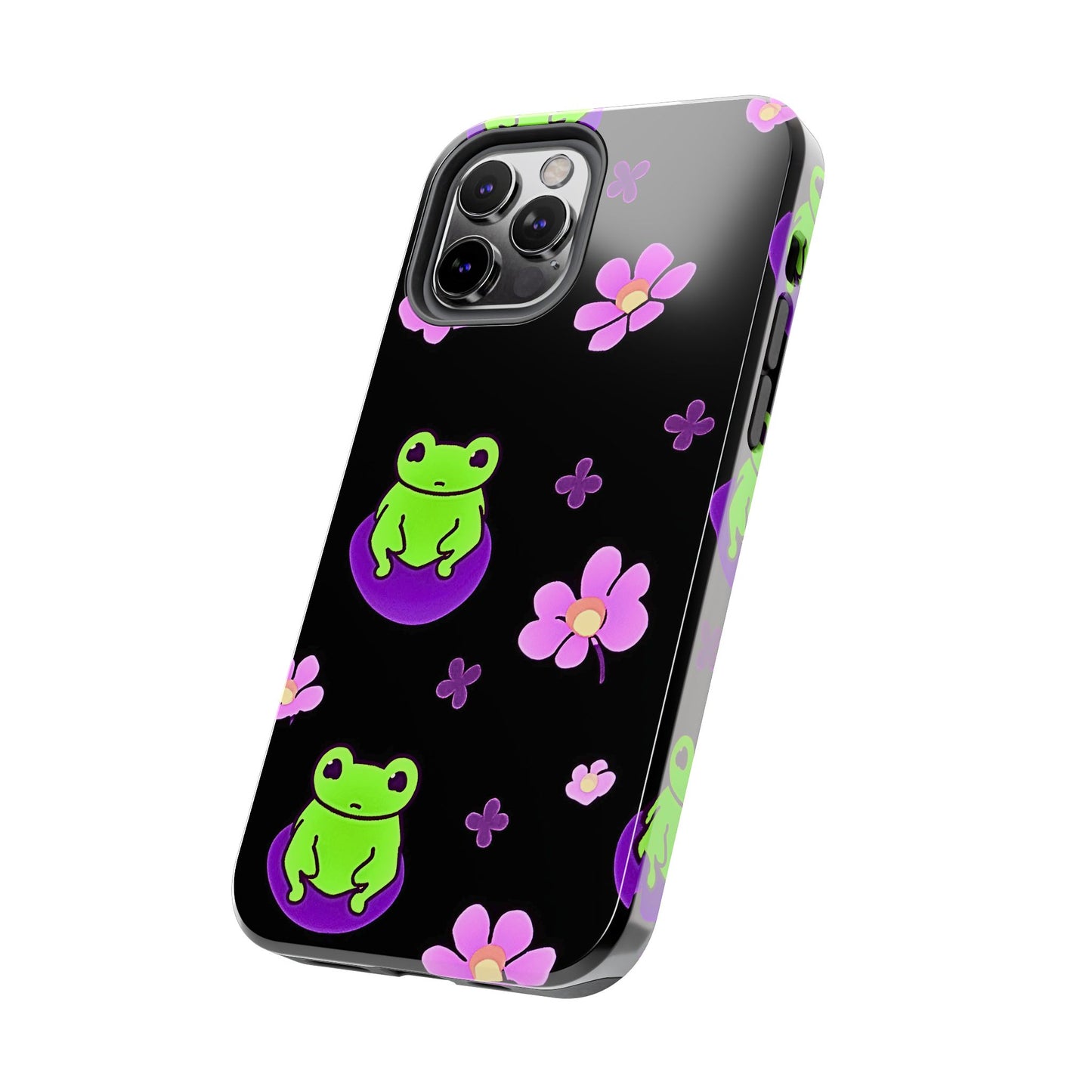 Cute Frog & Pink Flowers Pattern Style Tough Phone Case | Animals