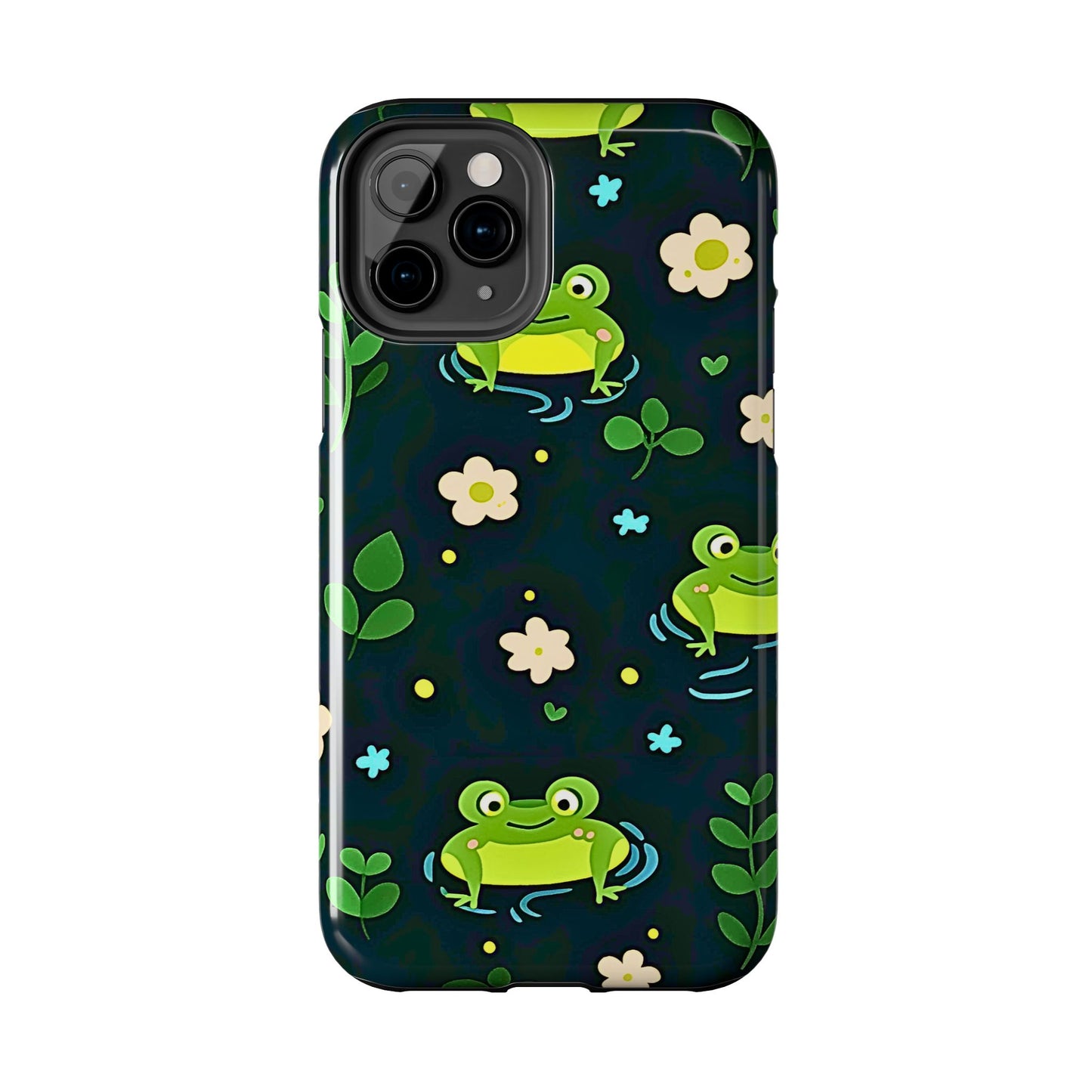 Kawaii Froggy Pattern Black Tough Phone Case | Animals