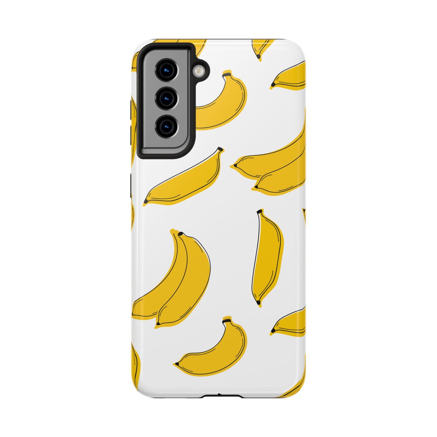 Bold Yellow Banana Pattern Minimal Line Art Tough Phone Case | Food