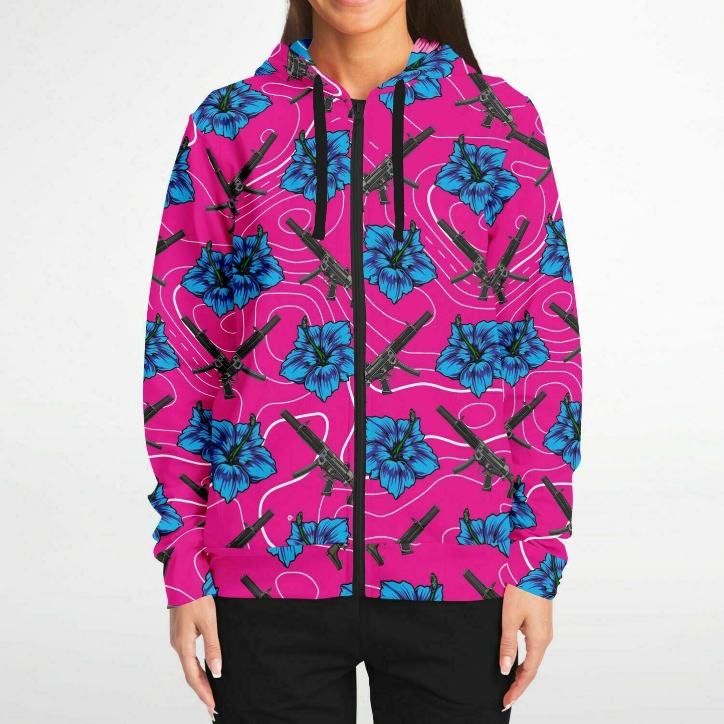 Rad Palm High Capacity Hibiscus Zip Up Hoodie