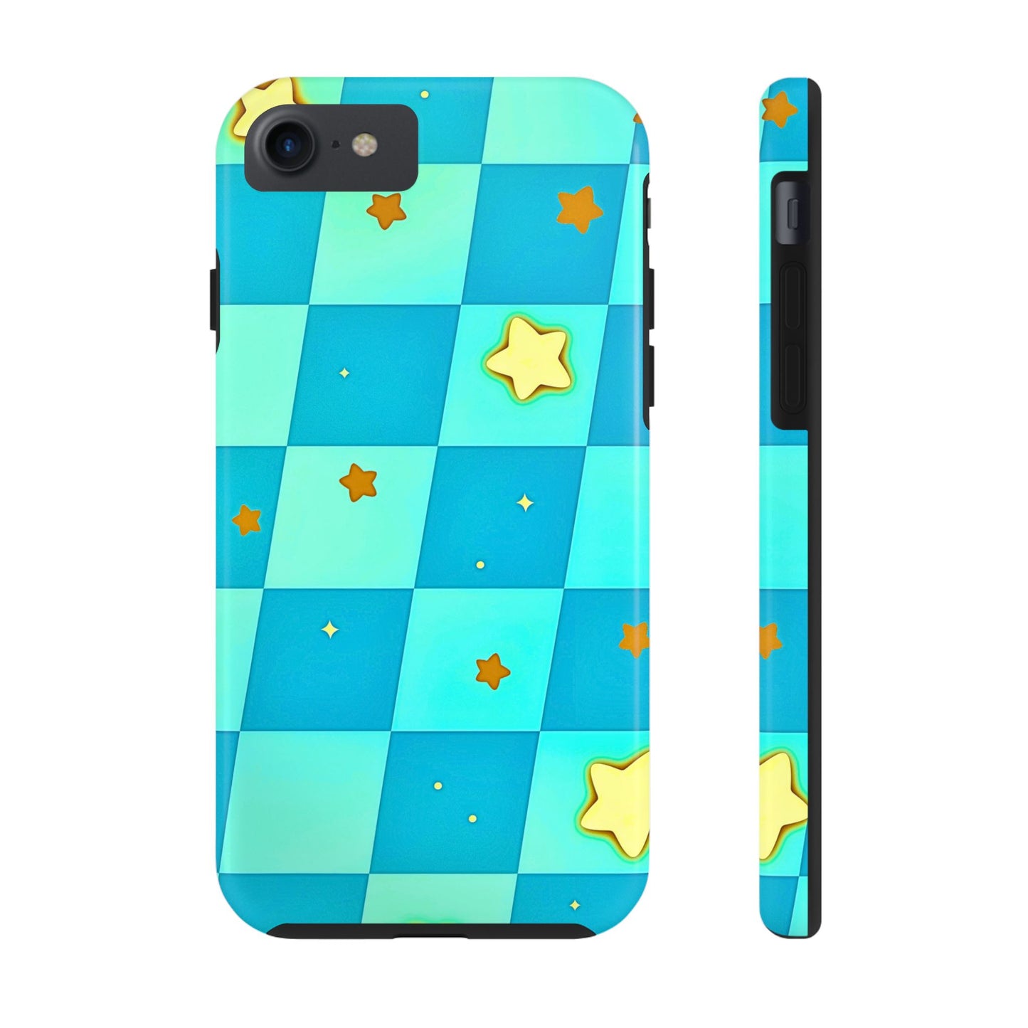 Vibrant Preppy Checkered Blue & Yellow Stars Tough Phone Case | Aesthetic