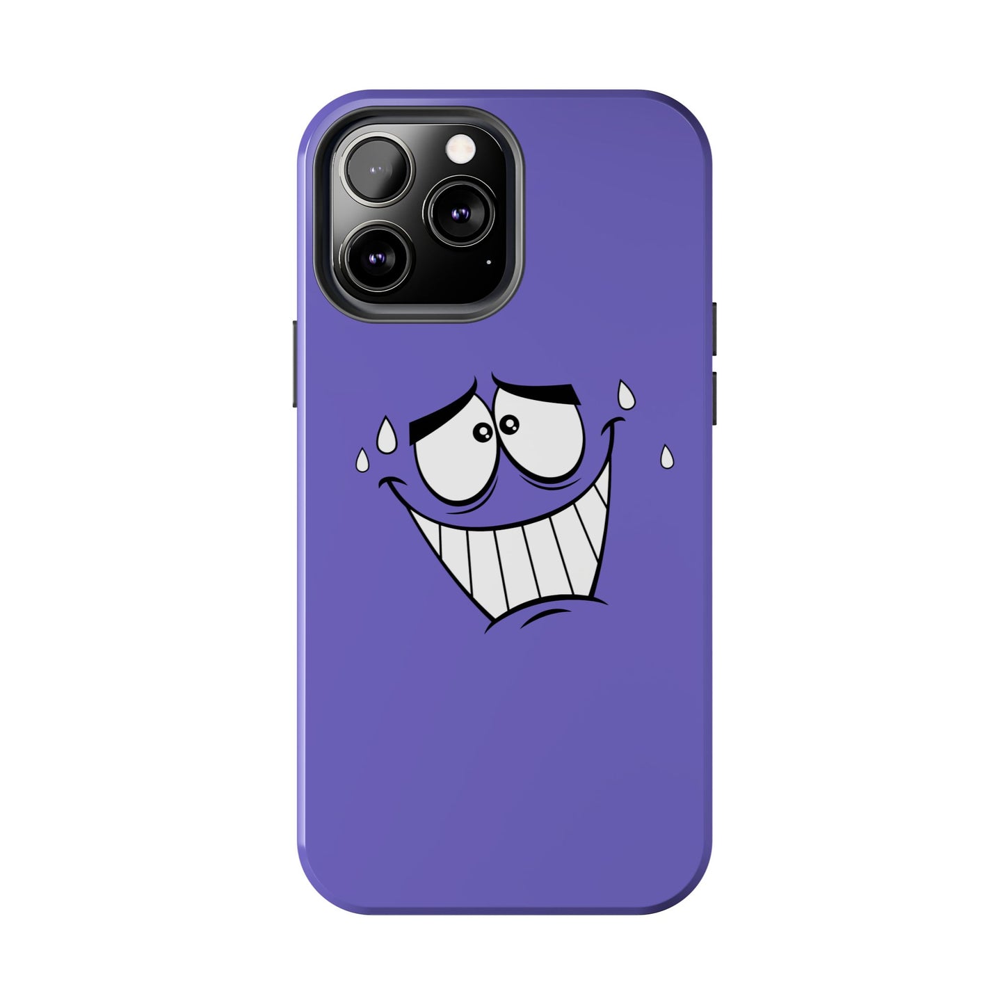 Awkward Nervous Cartoon Face Purple Background Tough Phone Case | Funny
