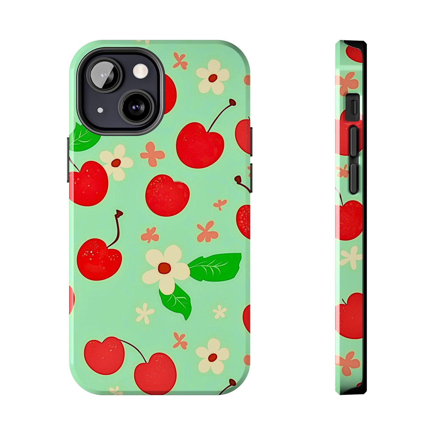Cute Cherry Flower Pattern Mint Tough Phone Case | Aesthetic