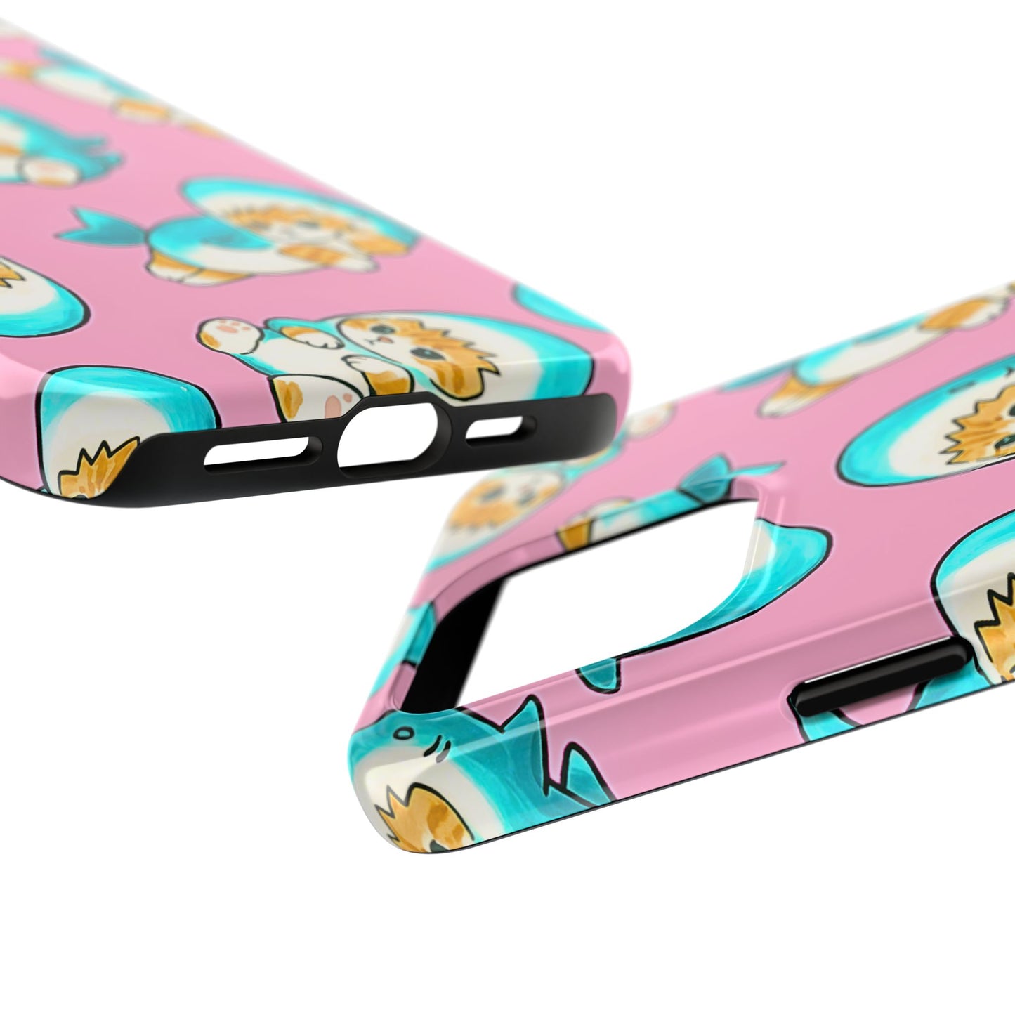 Pink Cute Shark Cats Pattern Tough Phone Case | Animals