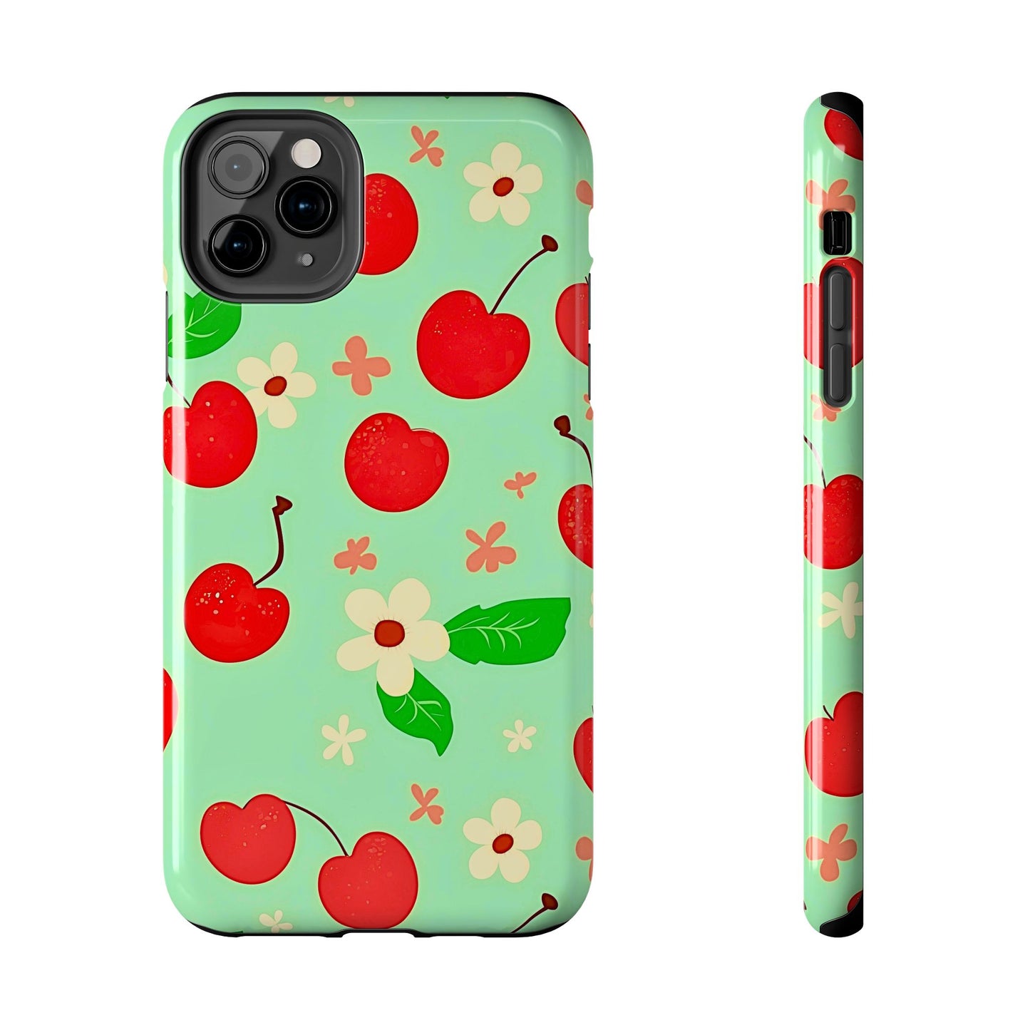 Cute Cherry Flower Pattern Mint Tough Phone Case | Aesthetic