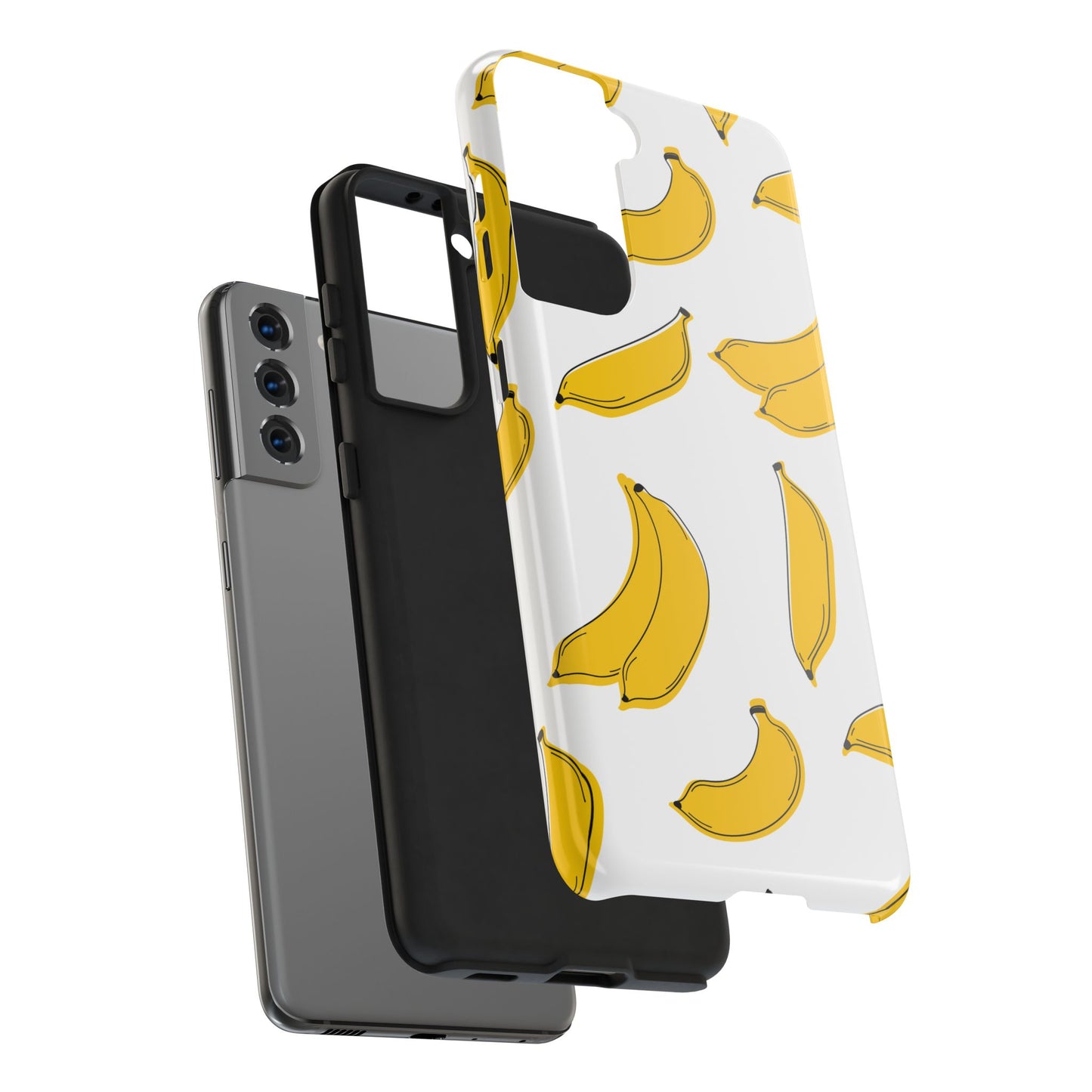 Bold Yellow Banana Pattern Minimal Line Art Tough Phone Case | Food