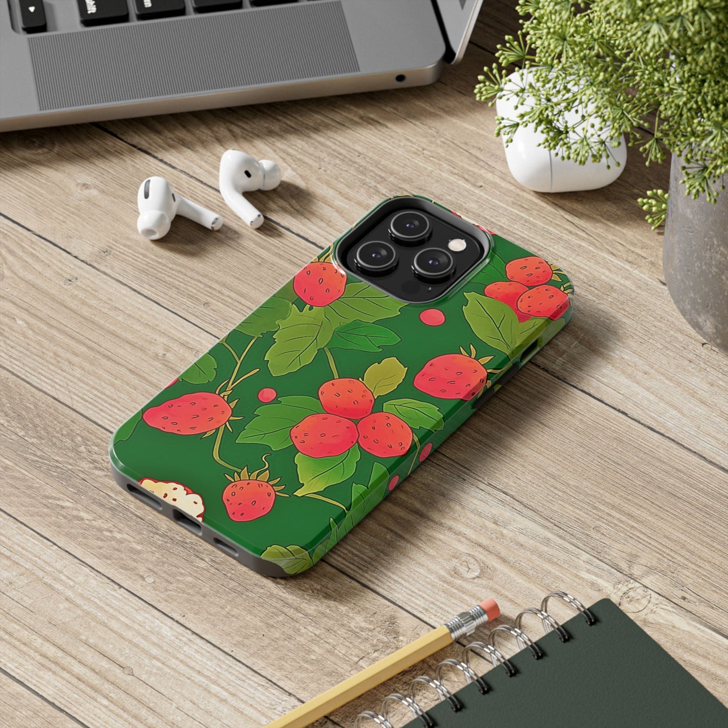 Dark Strawberry Pattern Preppy Tough Phone Case | Aesthetic