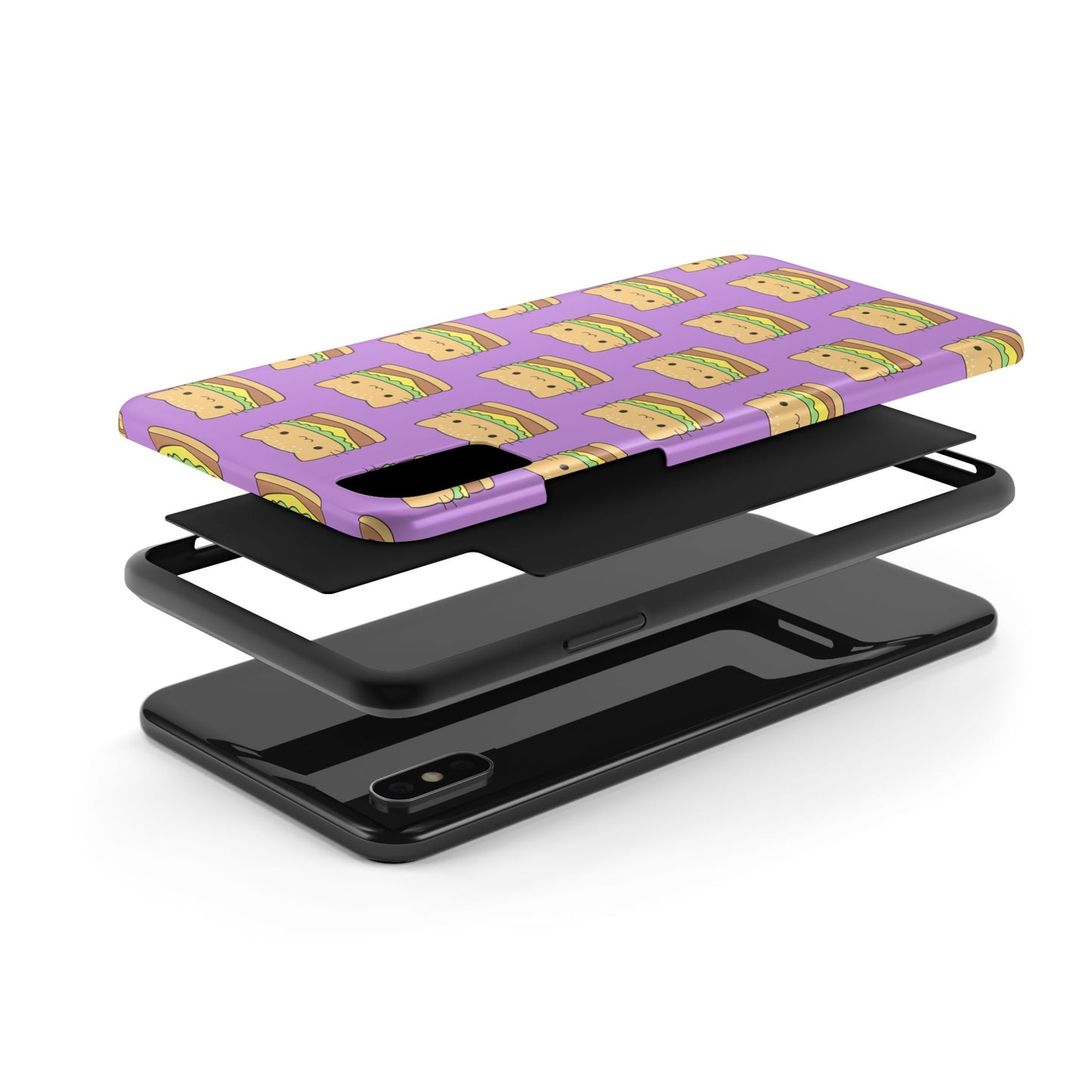 Kawaii Cat Burger Pattern Purple Background Cute Tough Phone Case | Food