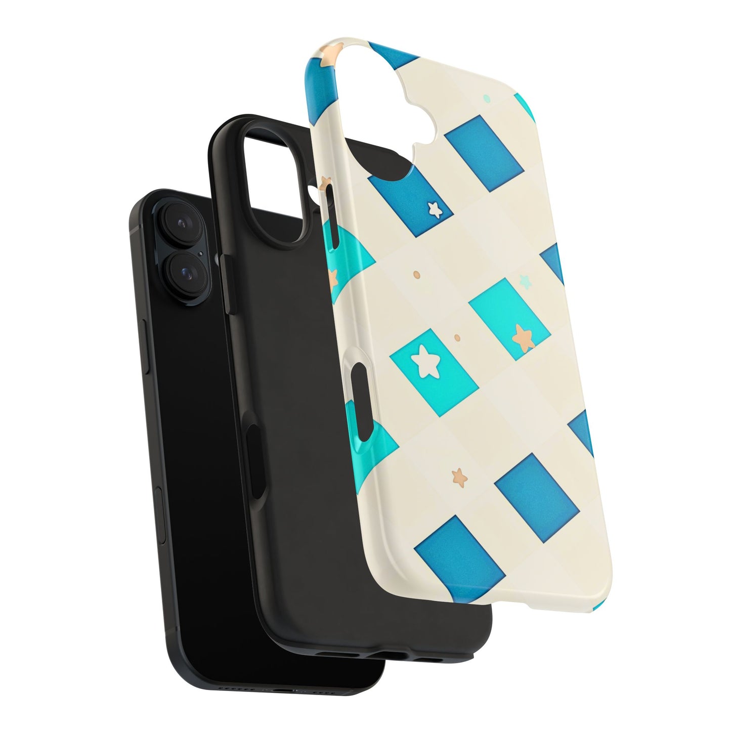 Modern Preppy Checkered Teal Stars Tough Phone Case | Aesthetic