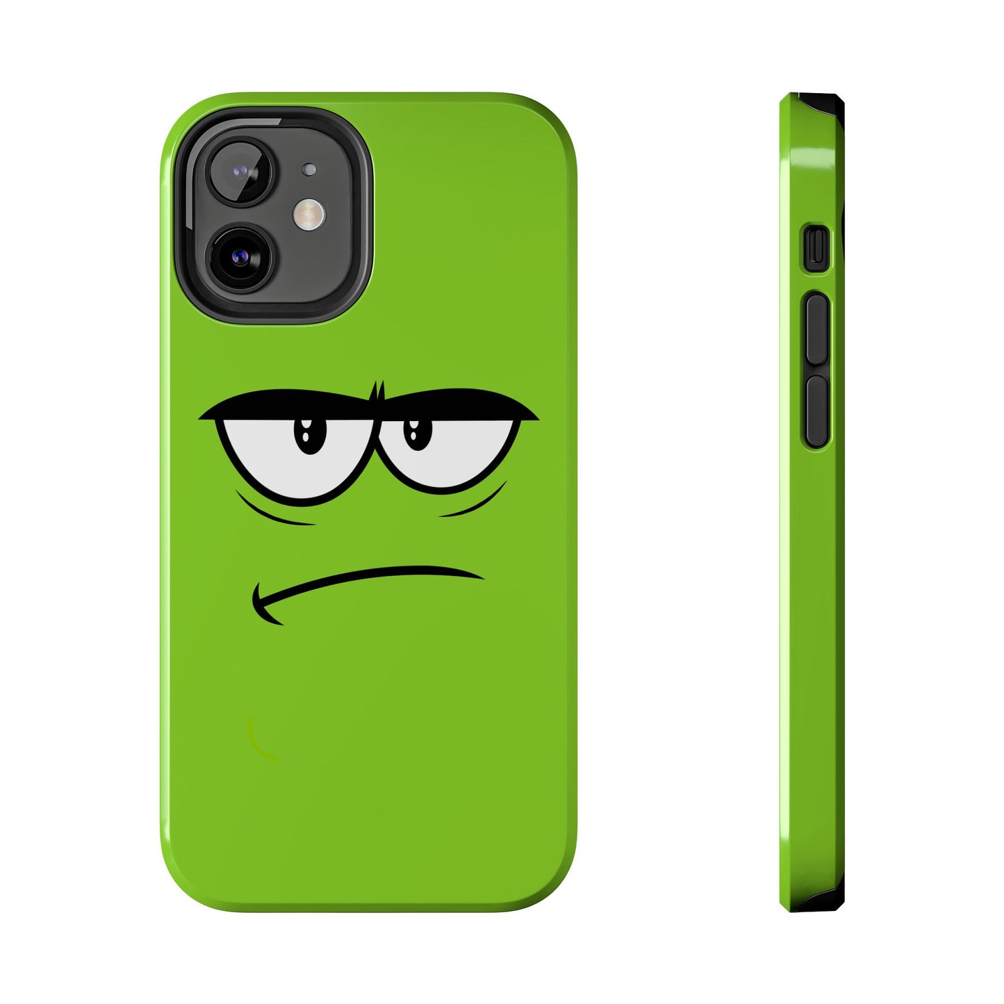 Grumpy Mood Face Green Background Funny Expression Tough Phone Case | Funny