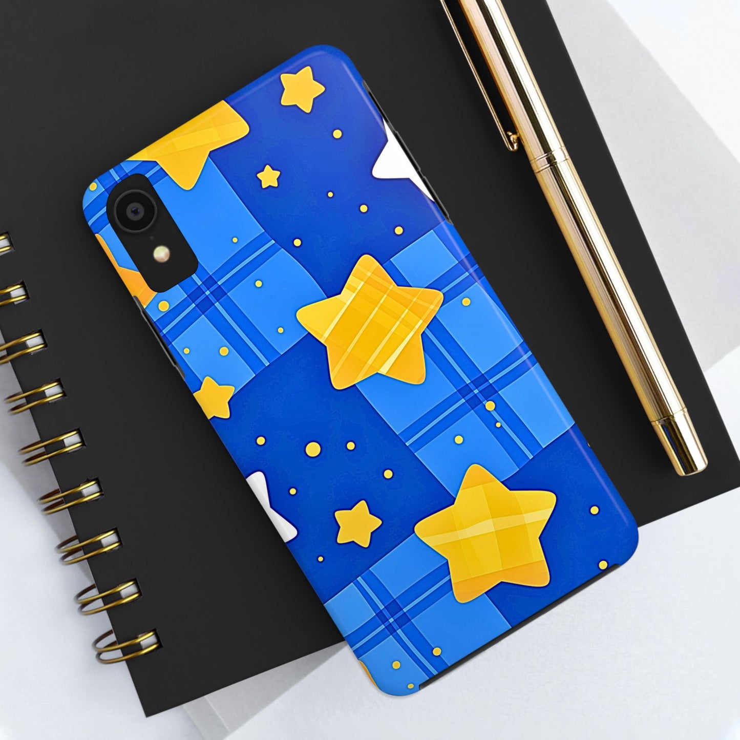 Funda resistente para teléfono con estampado de estrellas y cuadros preppy | Estética
