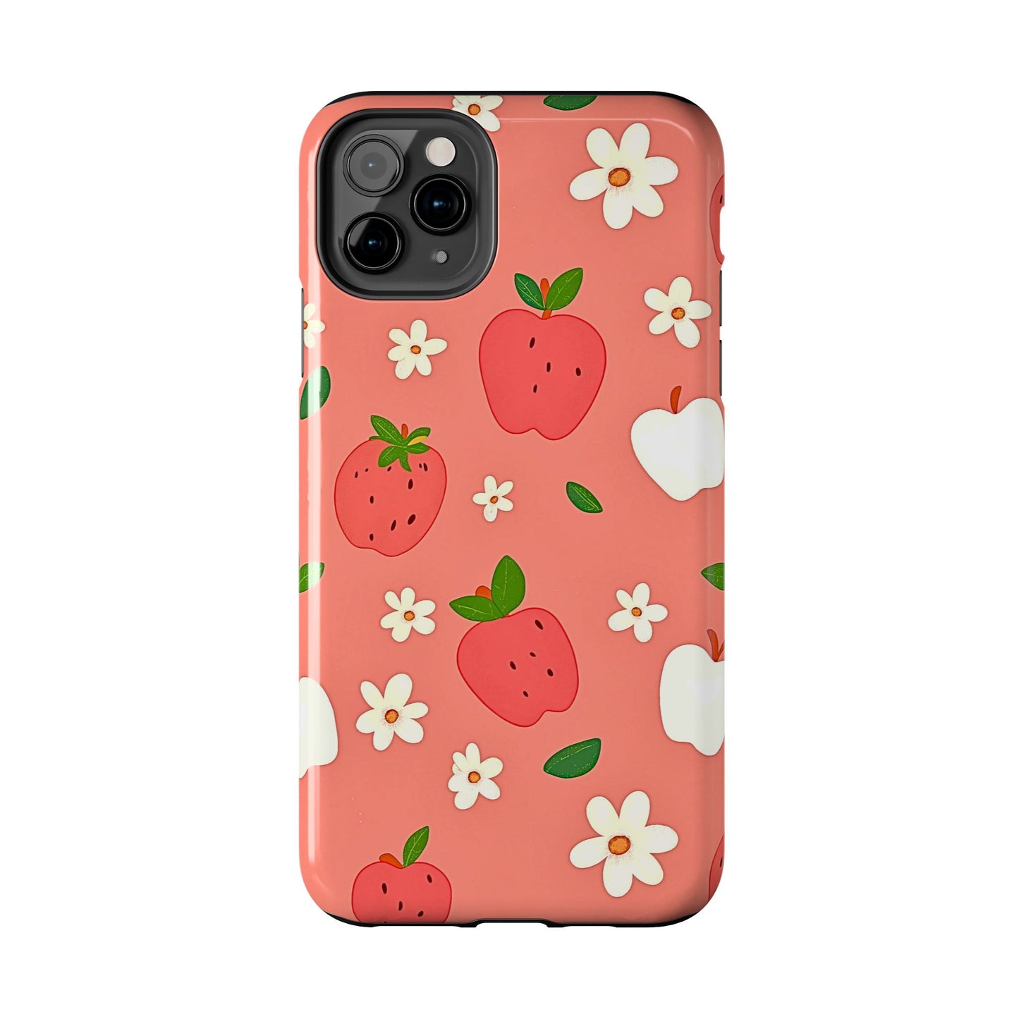 Strawberry Apple Flower Pattern Pink Tough Phone Case | Aesthetic