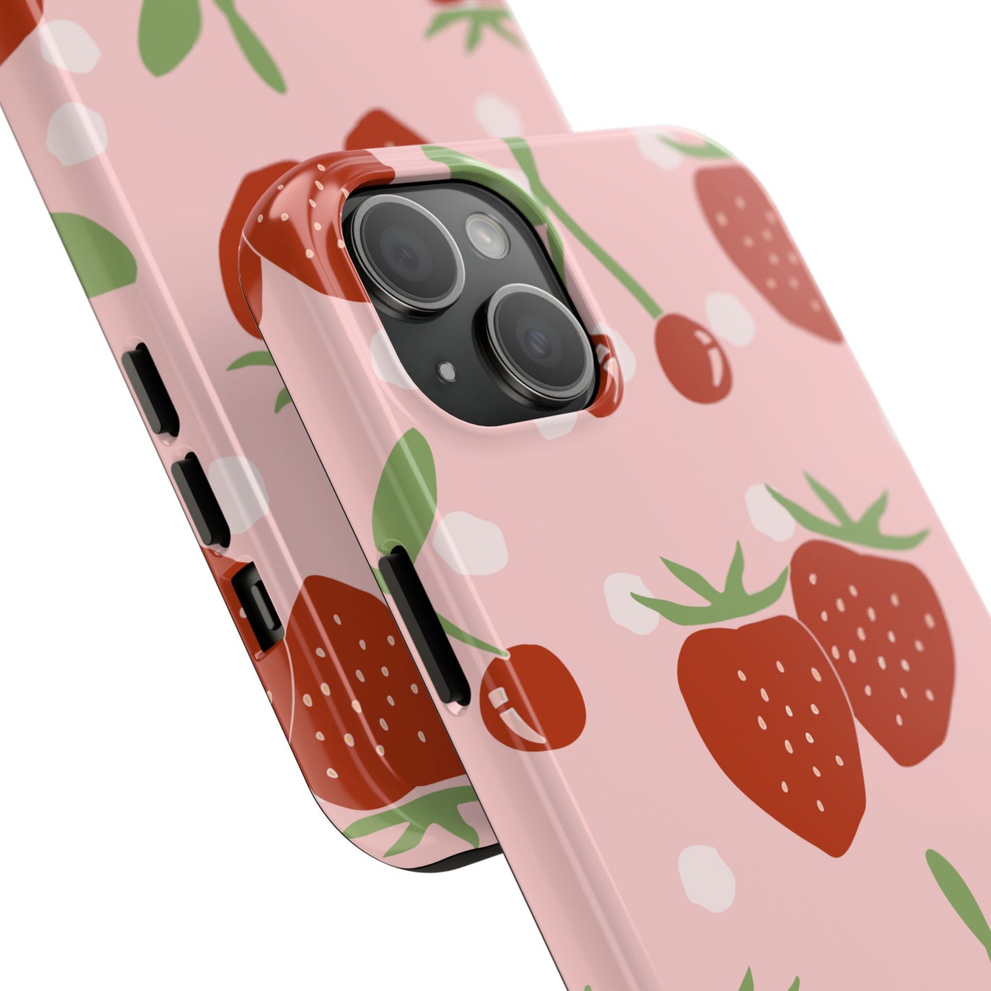 Cute Pink and Red Cherry and Strawberry Tough Phone Case | Food