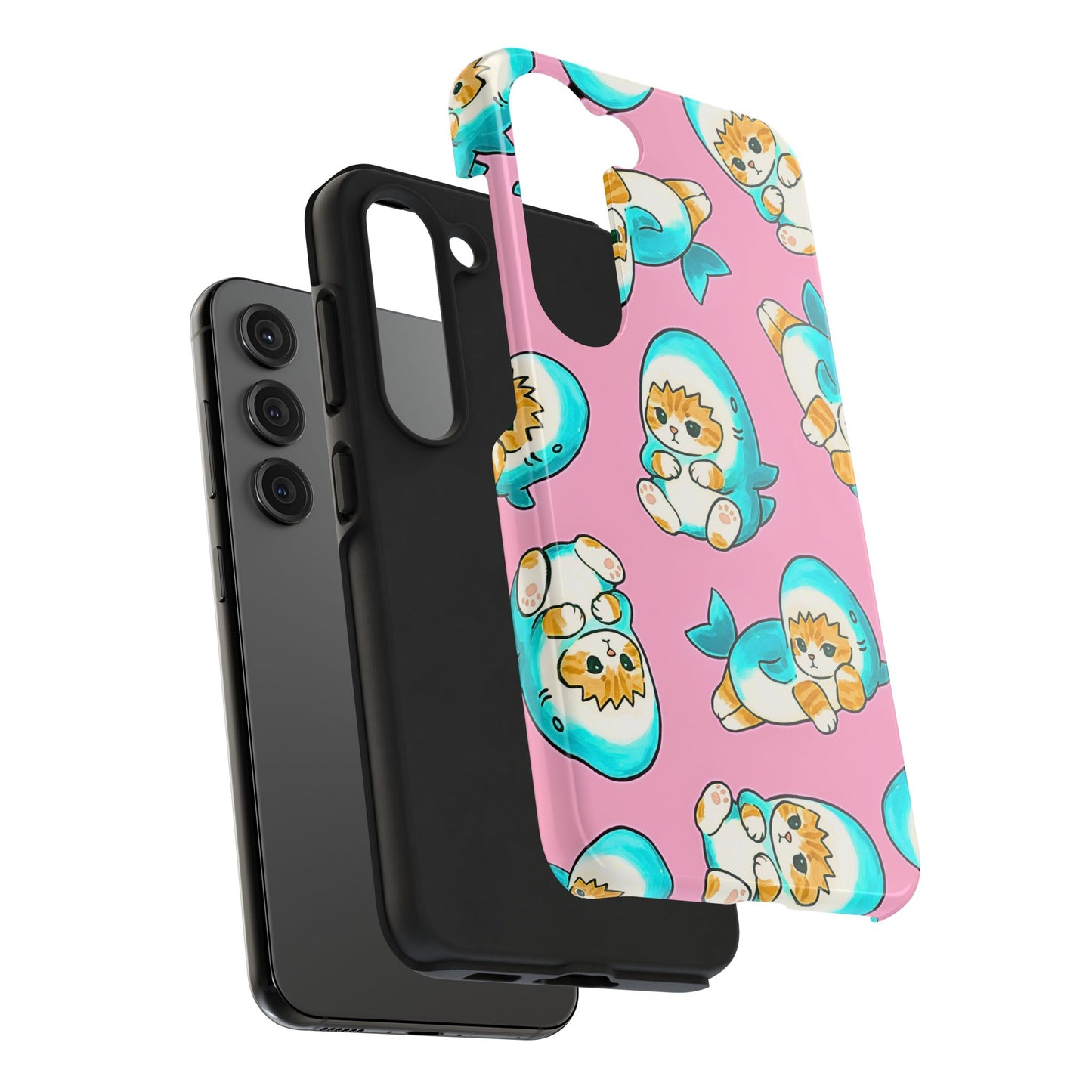 Pink Cute Shark Cats Pattern Tough Phone Case | Animals
