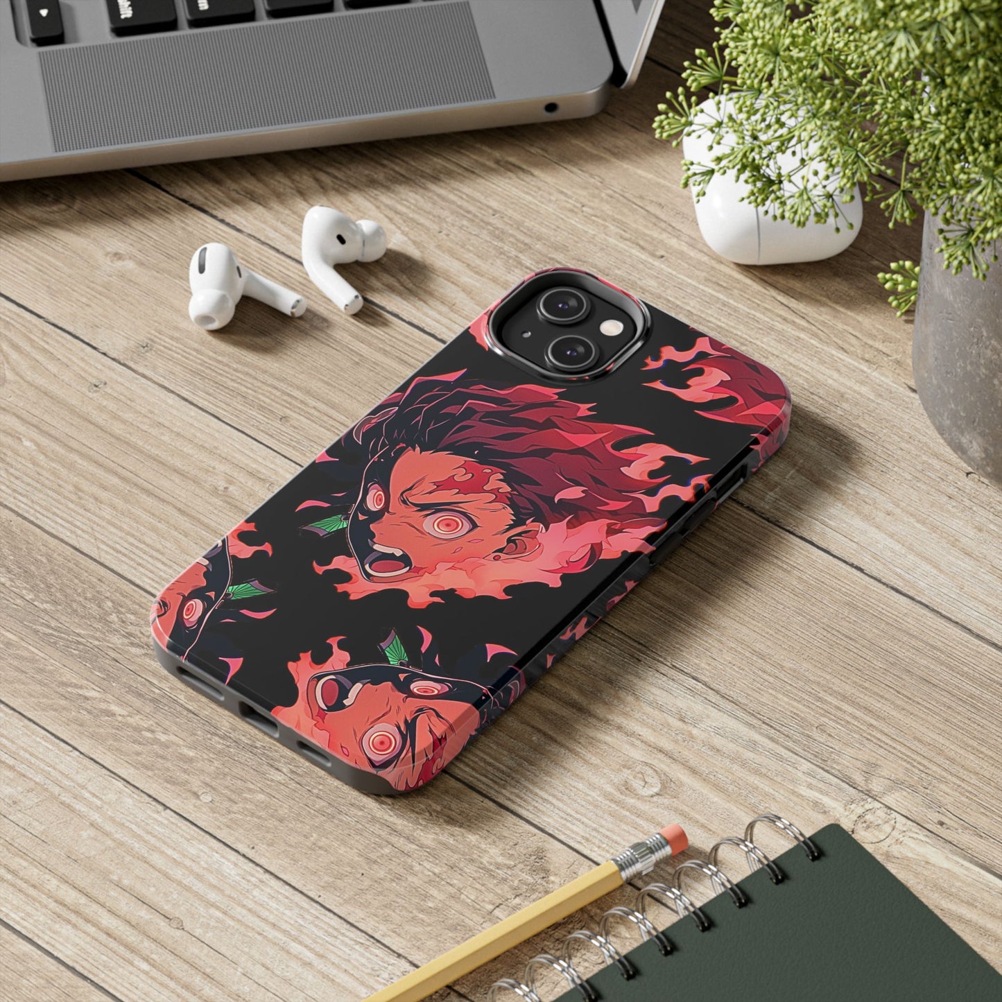 Tanjiro Kamado Flamed Style Black Tough Phone Case | Anime - Demon Slayer
