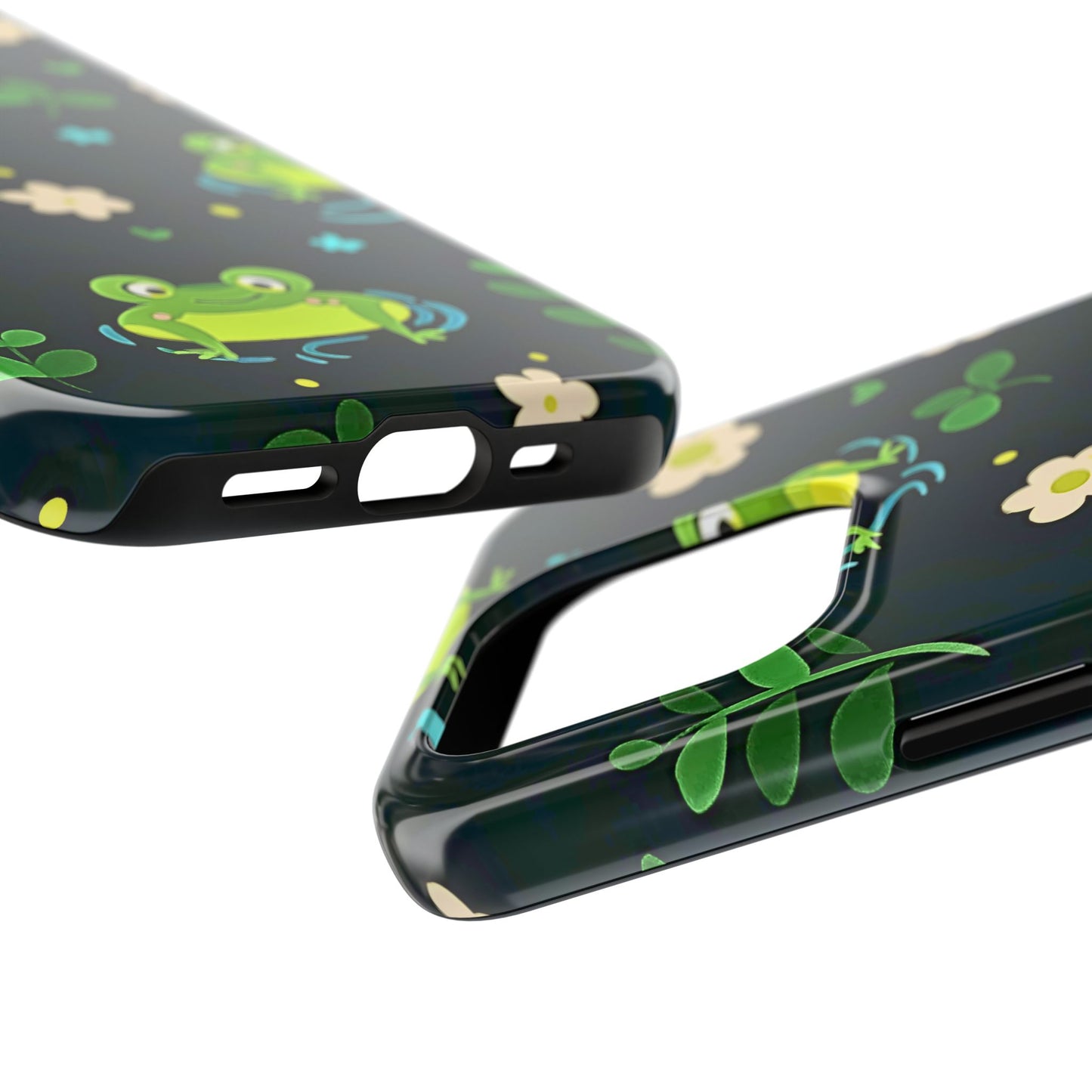 Kawaii Froggy Pattern Black Tough Phone Case | Animals