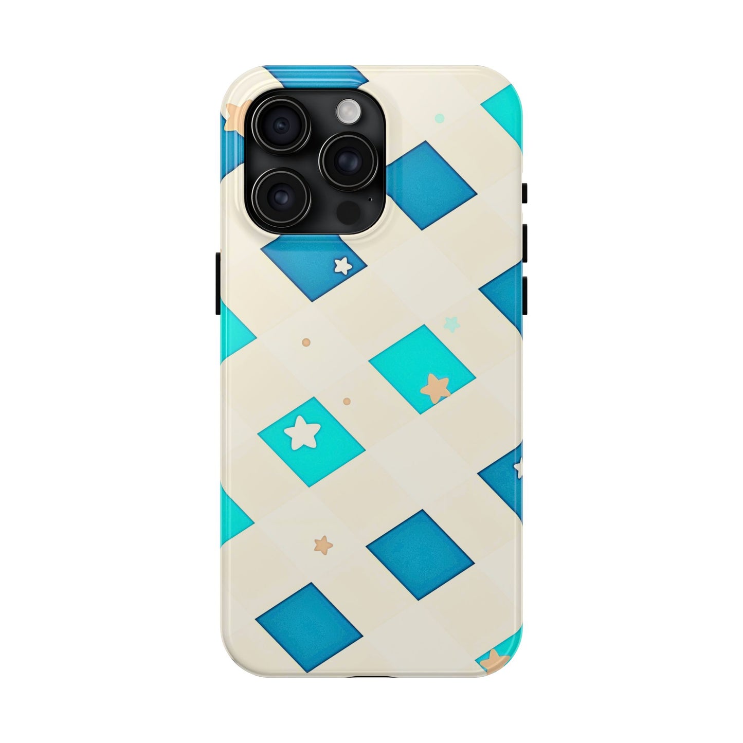 Modern Preppy Checkered Teal Stars Tough Phone Case | Aesthetic