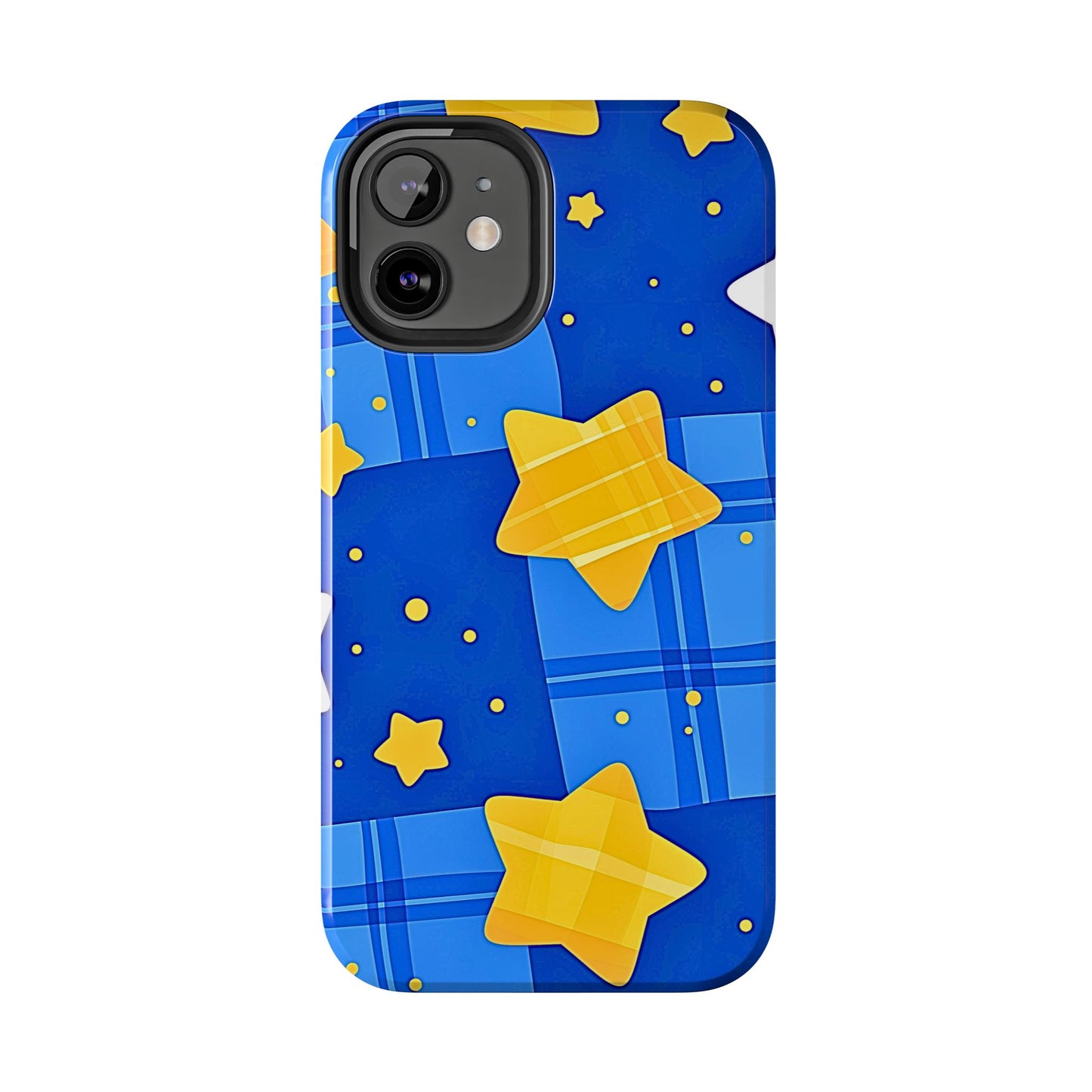 Funda resistente para teléfono con estampado de estrellas y cuadros preppy | Estética