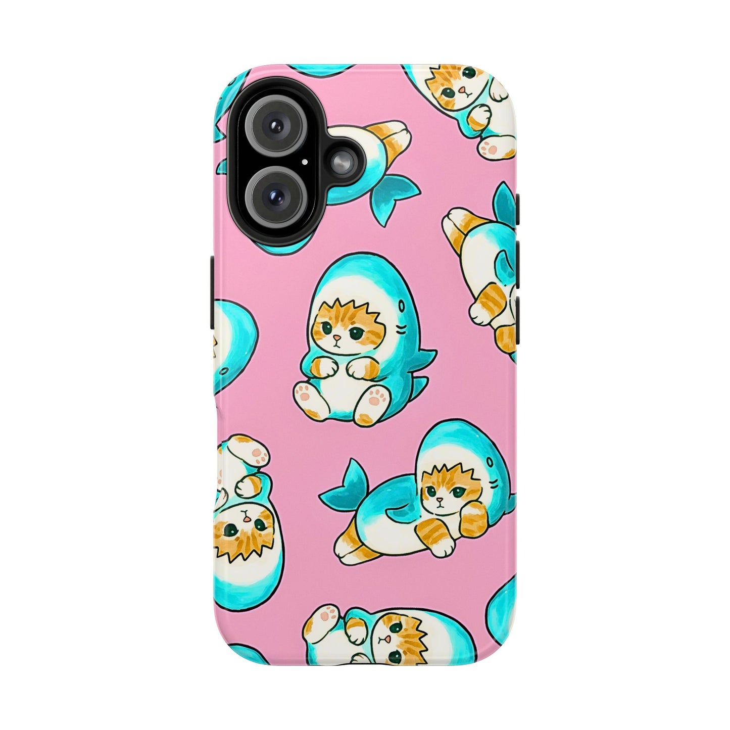 Pink Cute Shark Cats Pattern Tough Phone Case | Animals
