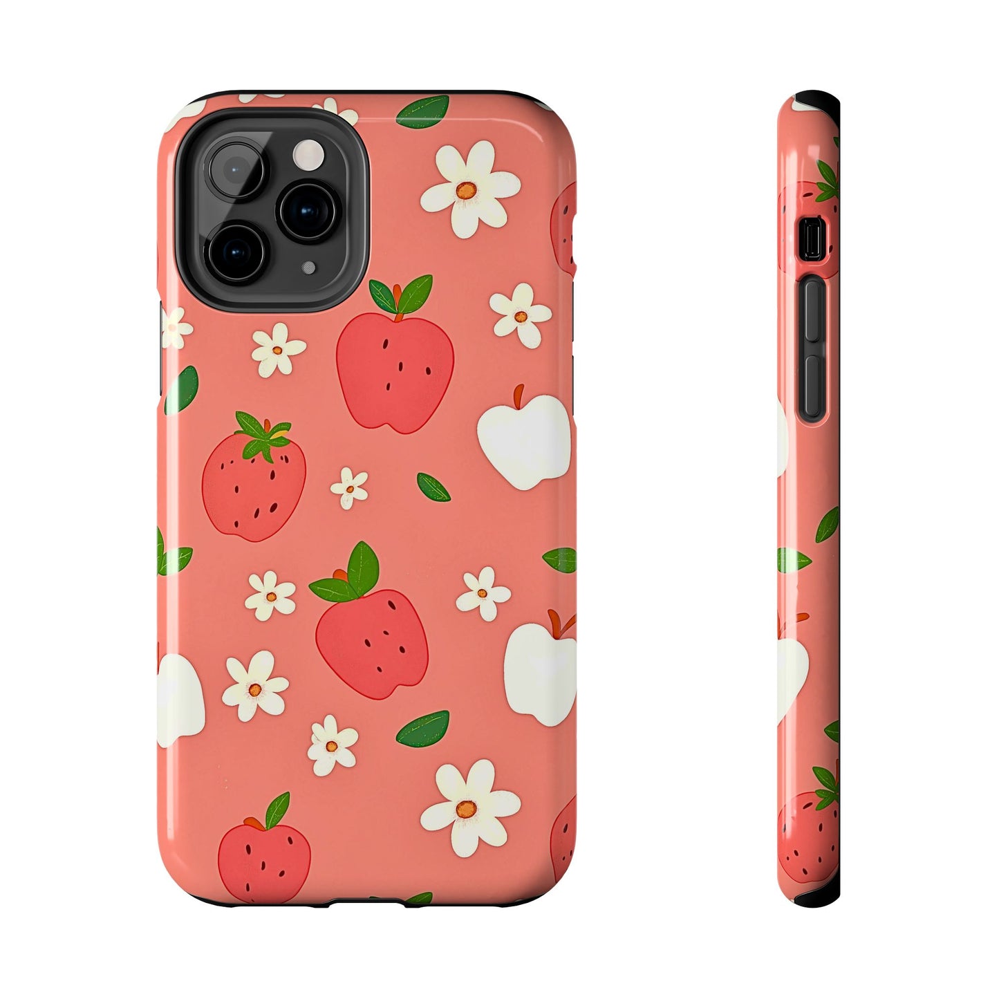 Strawberry Apple Flower Pattern Pink Tough Phone Case | Aesthetic