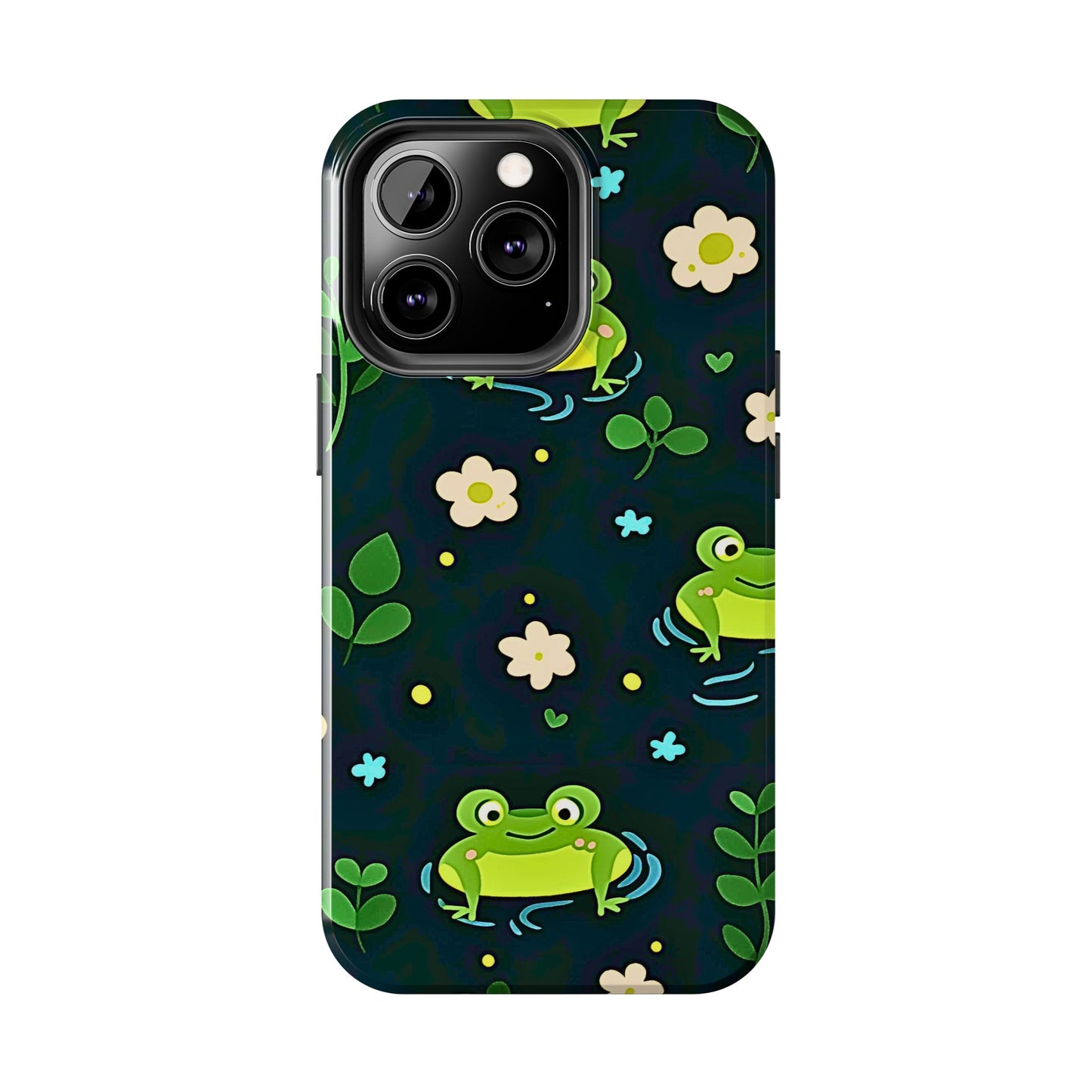 Kawaii Froggy Pattern Black Tough Phone Case | Animals