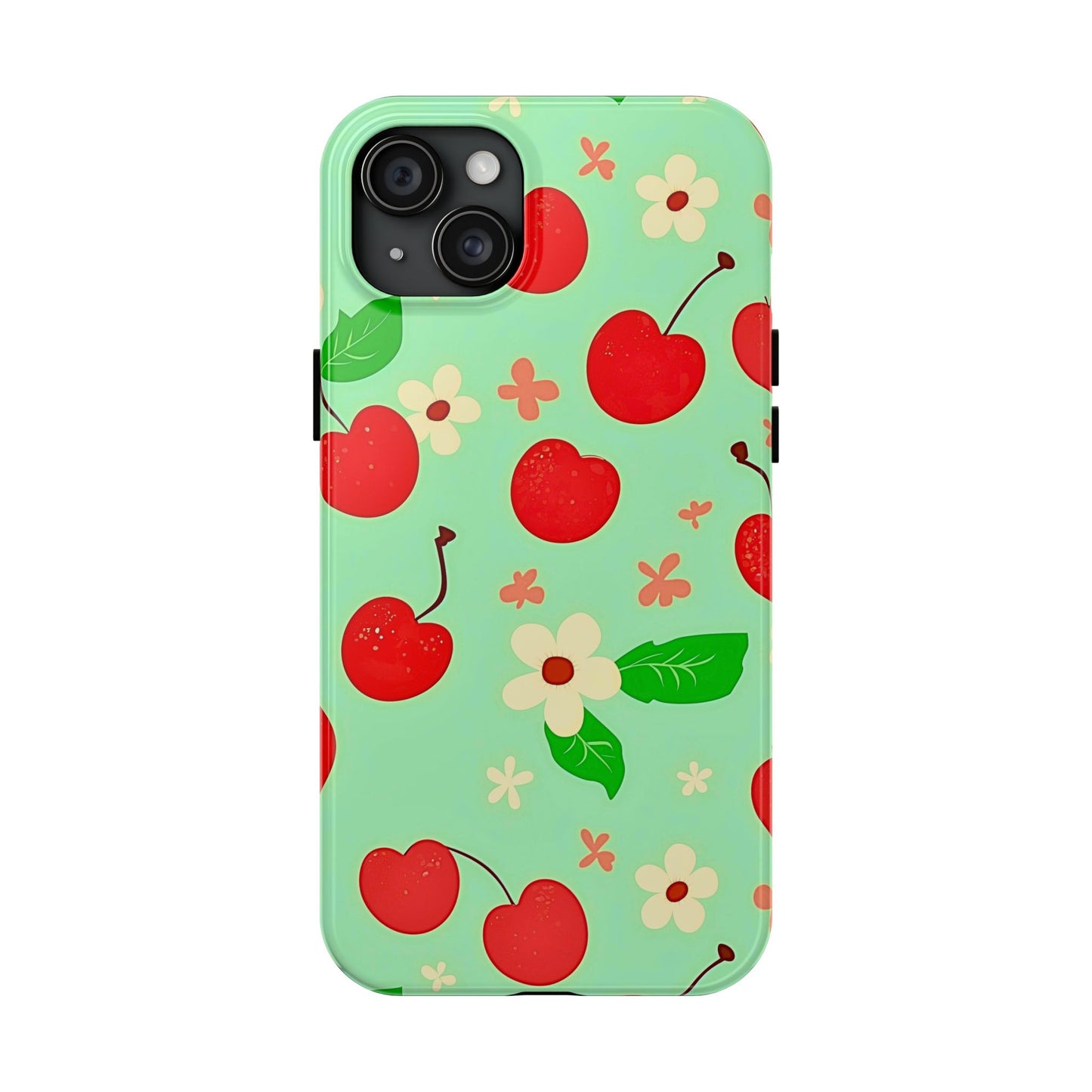 Cute Cherry Flower Pattern Mint Tough Phone Case | Aesthetic