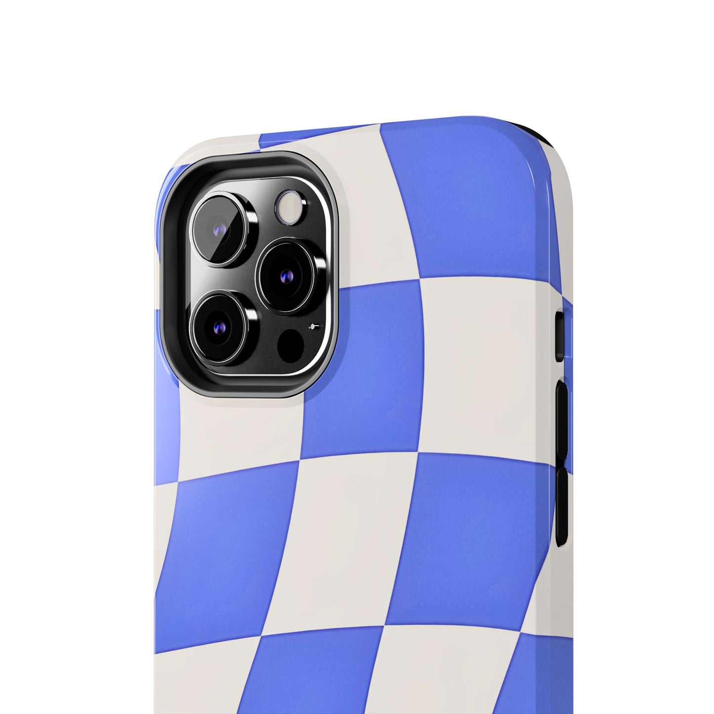 Funda resistente para teléfono con estampado ondulado de cuadros azules | Estética