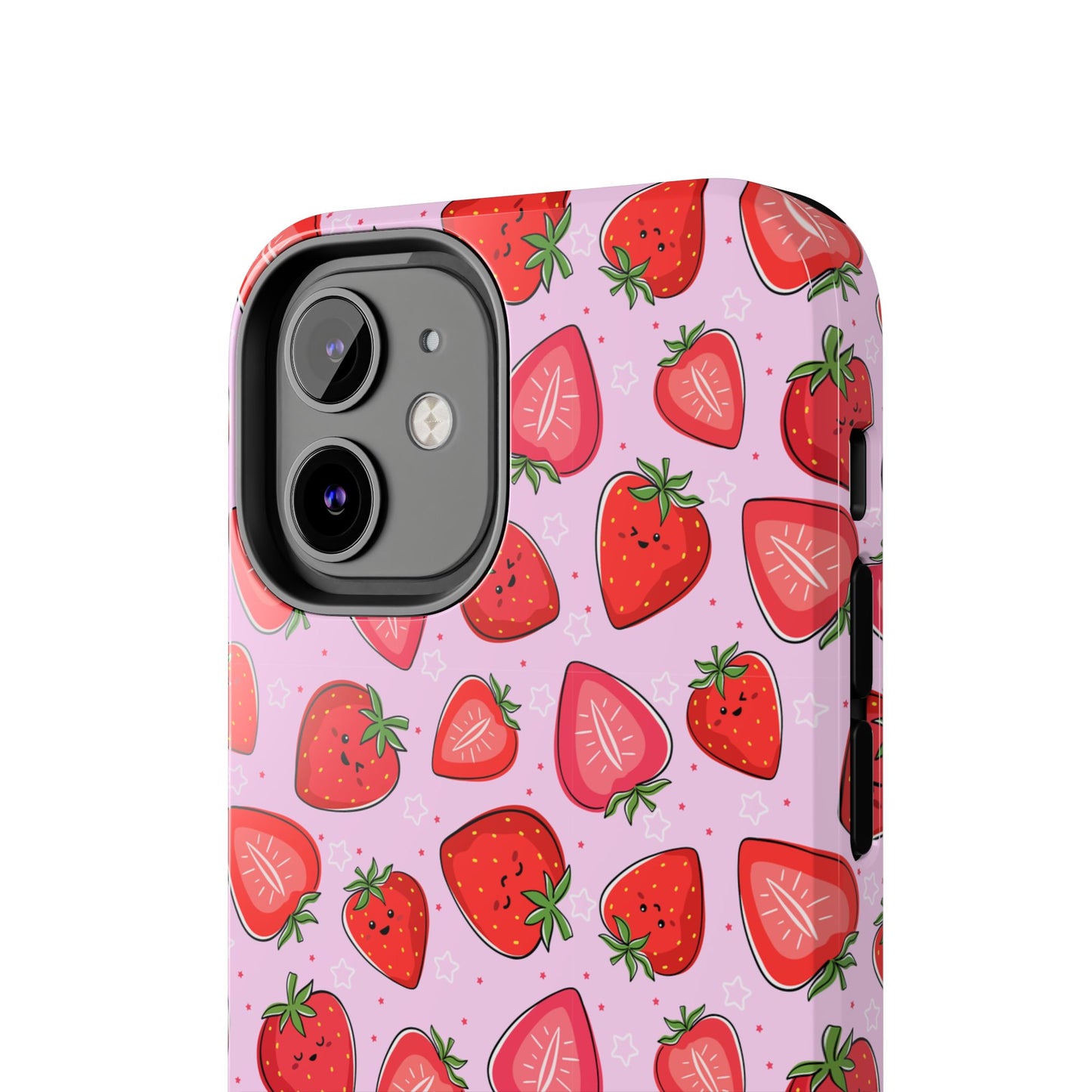 Kawaii Strawberry Cartoon Pattern Pink Aesthetic Tough Phone Case | Food