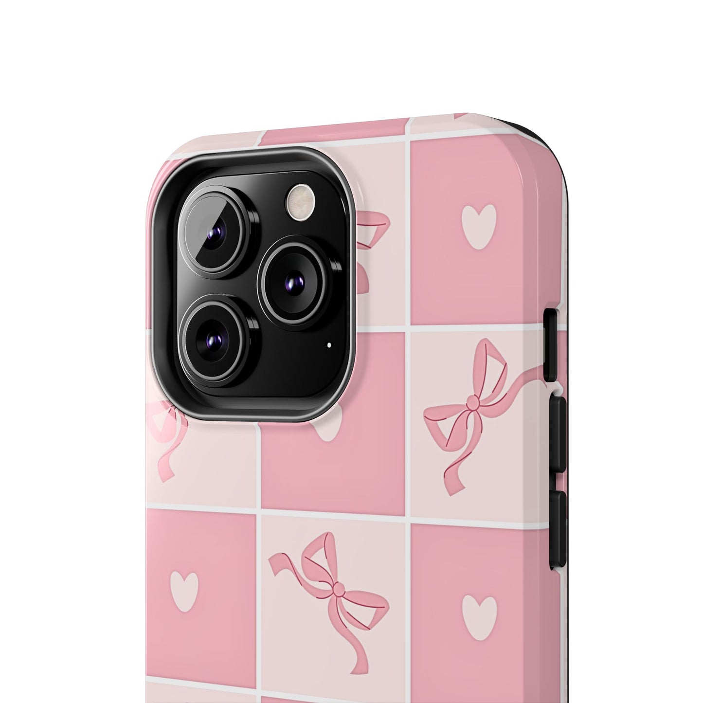 Girly Pink Bow and Heart Grid Pastel Tough Phone Case | Aesthetic