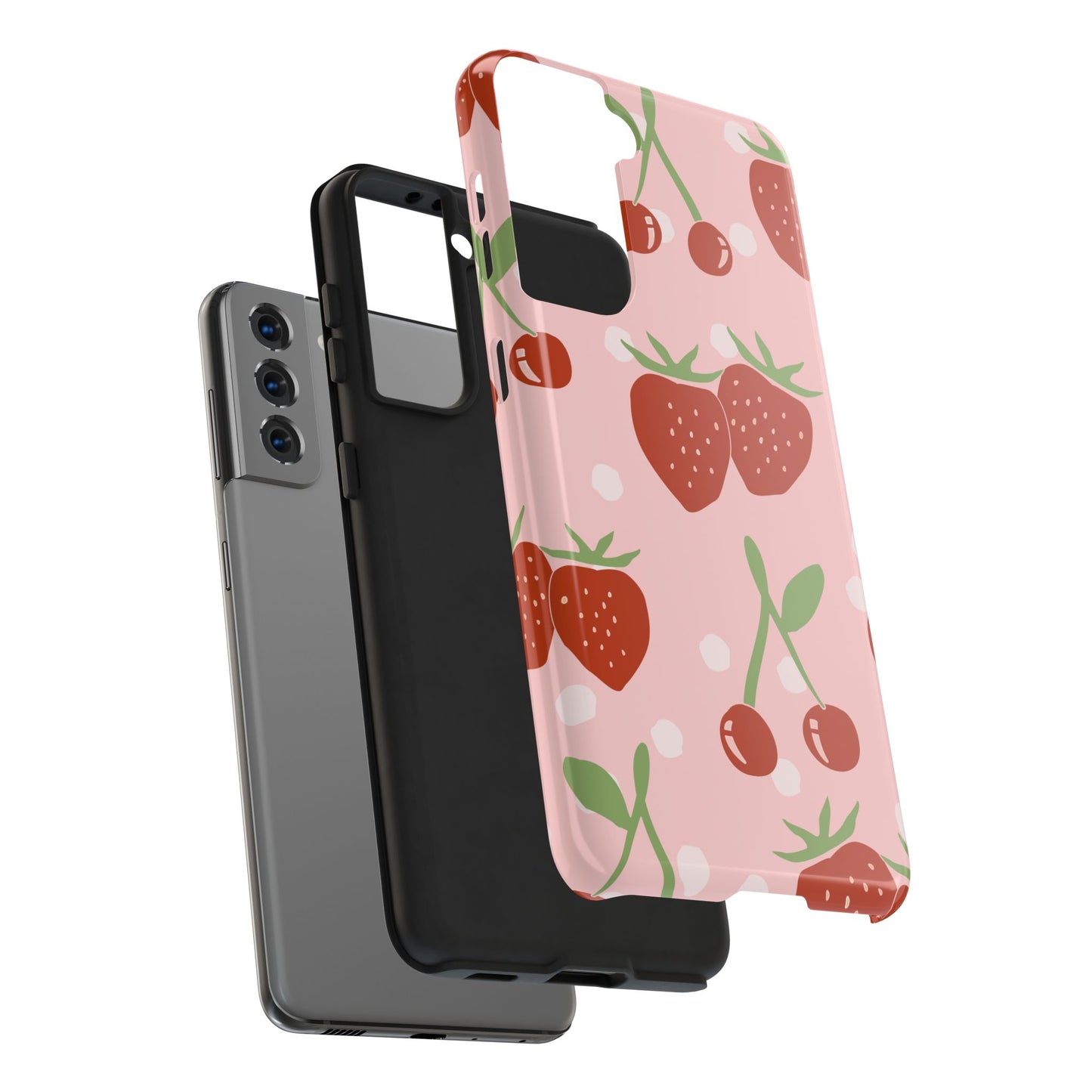 Cute Pink and Red Cherry and Strawberry Tough Phone Case | Food