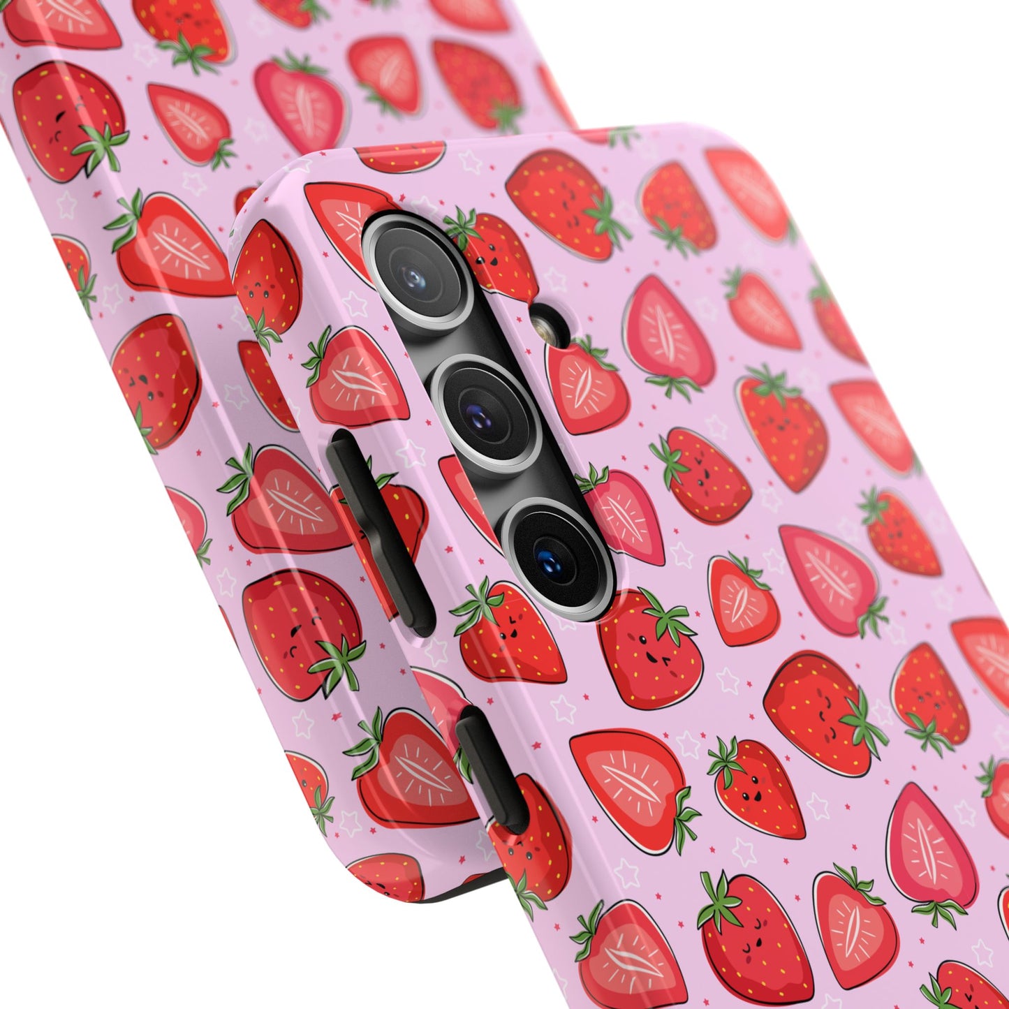 Kawaii Strawberry Cartoon Pattern Pink Aesthetic Tough Phone Case | Food