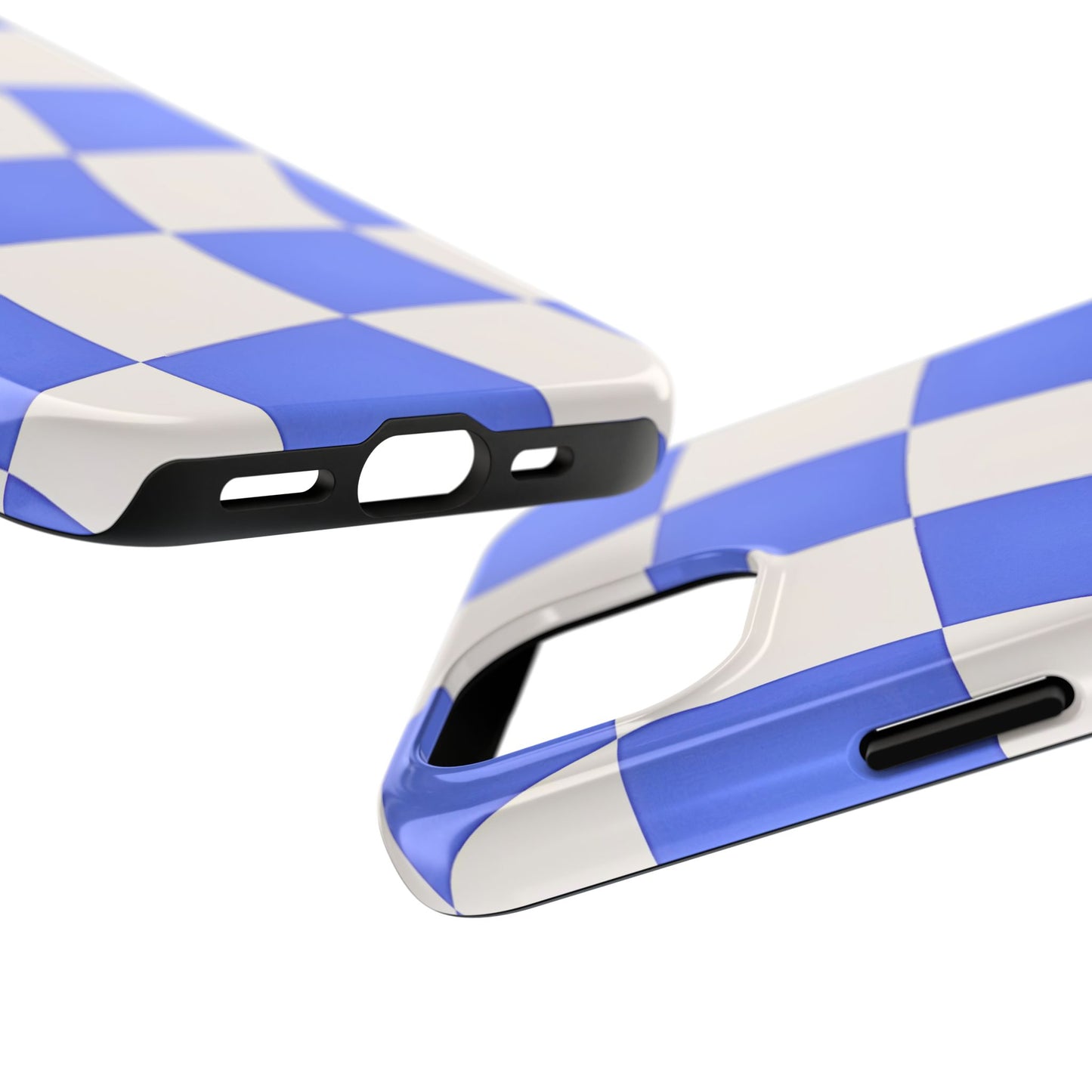 Funda resistente para teléfono con estampado ondulado de cuadros azules | Estética