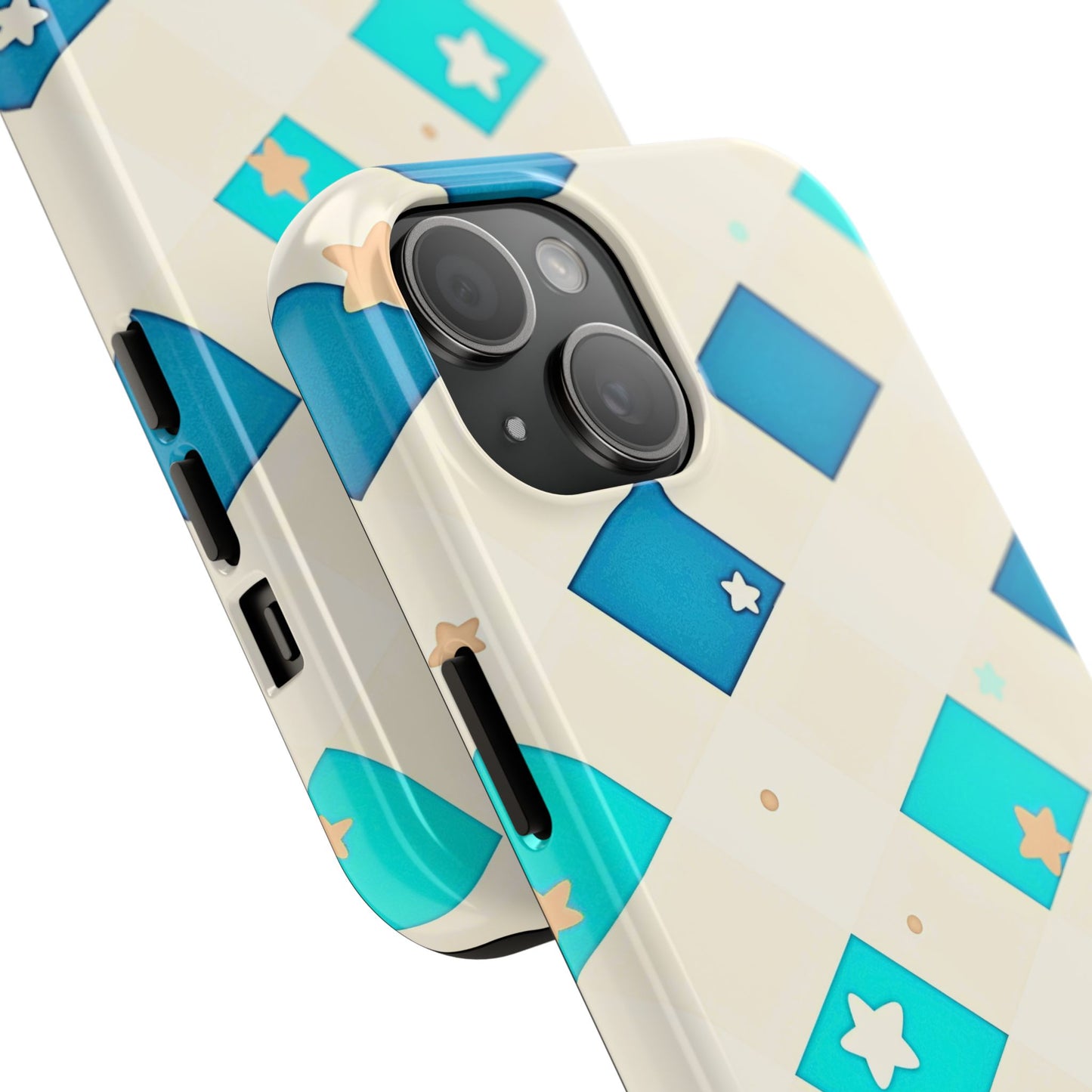 Modern Preppy Checkered Teal Stars Tough Phone Case | Aesthetic
