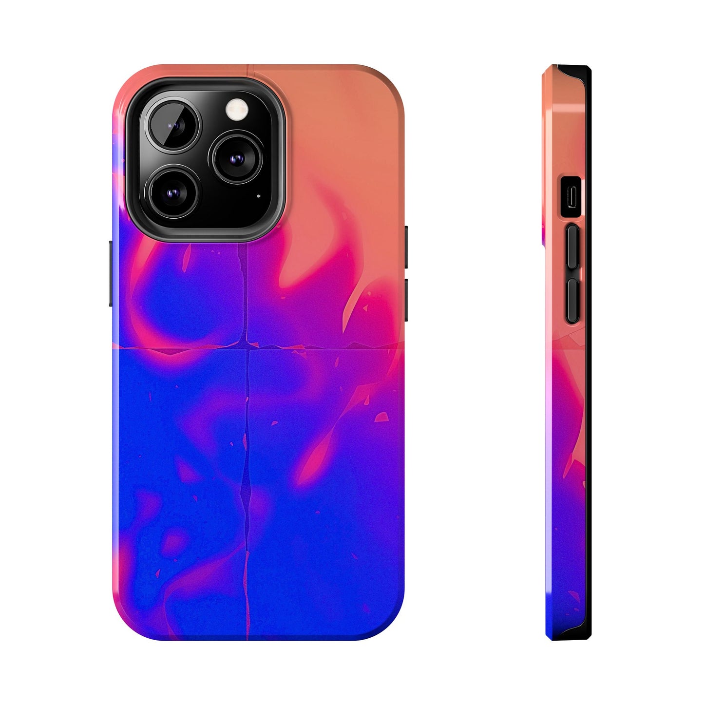 Funda resistente para teléfono con diseño de llamas, degradado abstracto y resplandor del atardecer | Estética