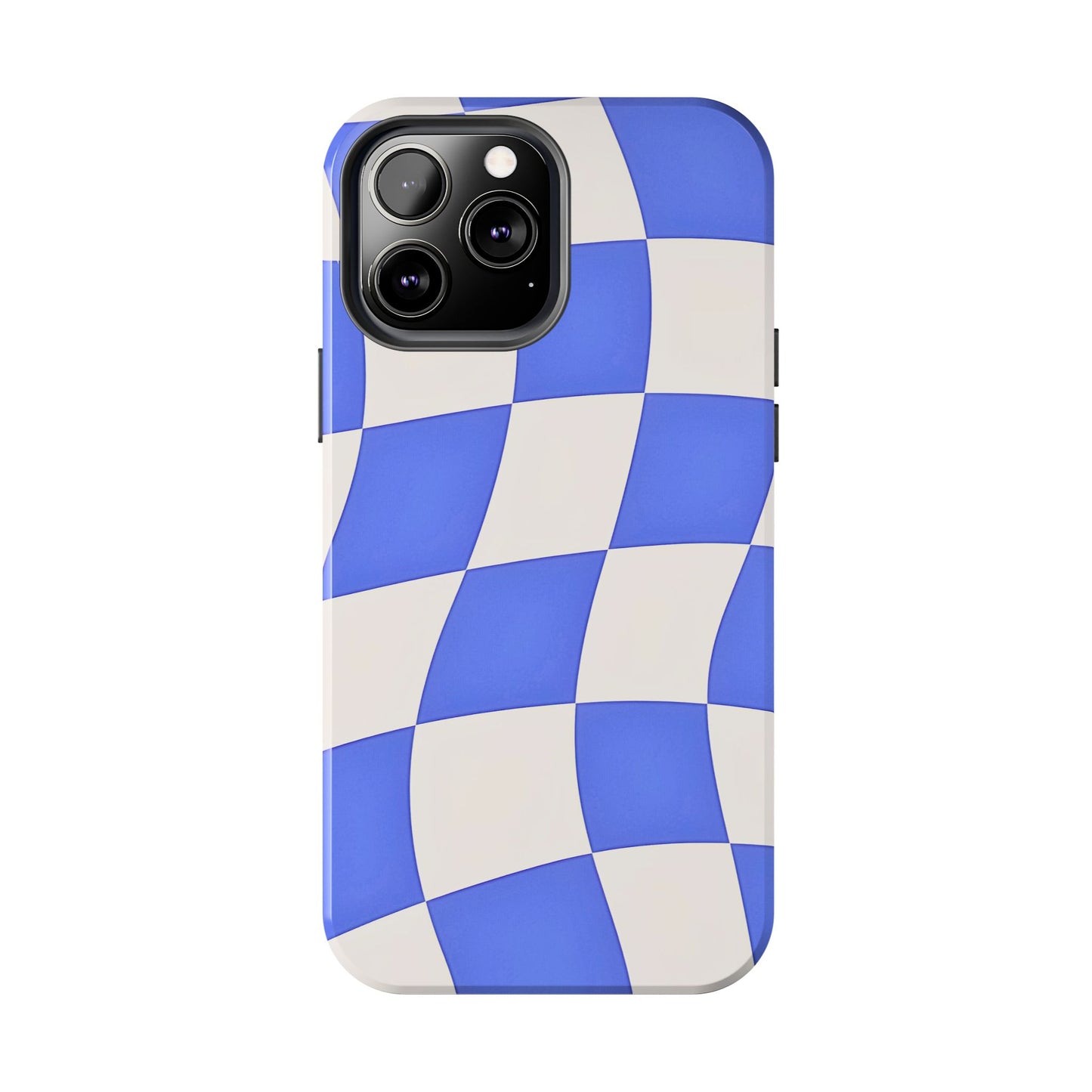 Funda resistente para teléfono con estampado ondulado de cuadros azules | Estética