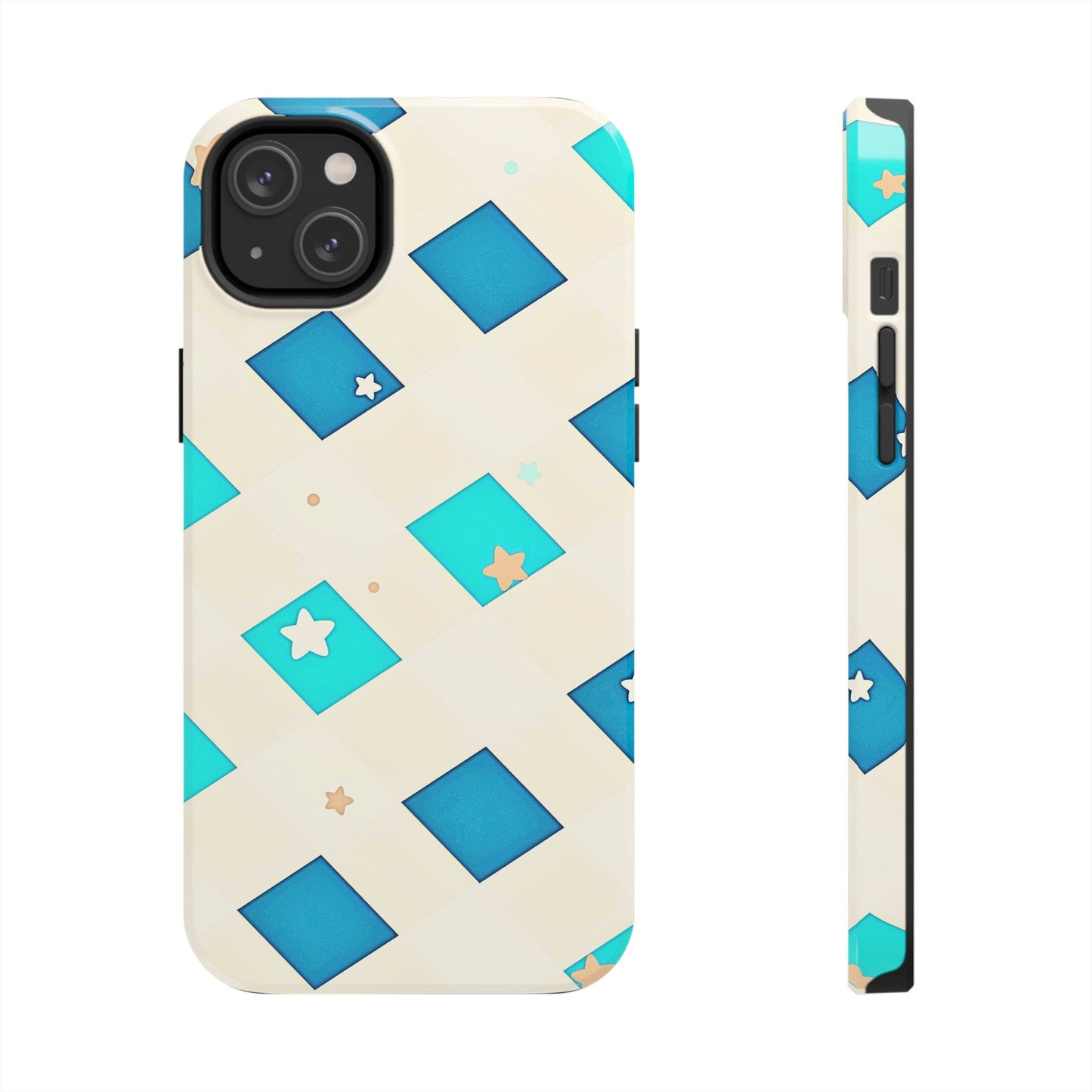 Modern Preppy Checkered Teal Stars Tough Phone Case | Aesthetic
