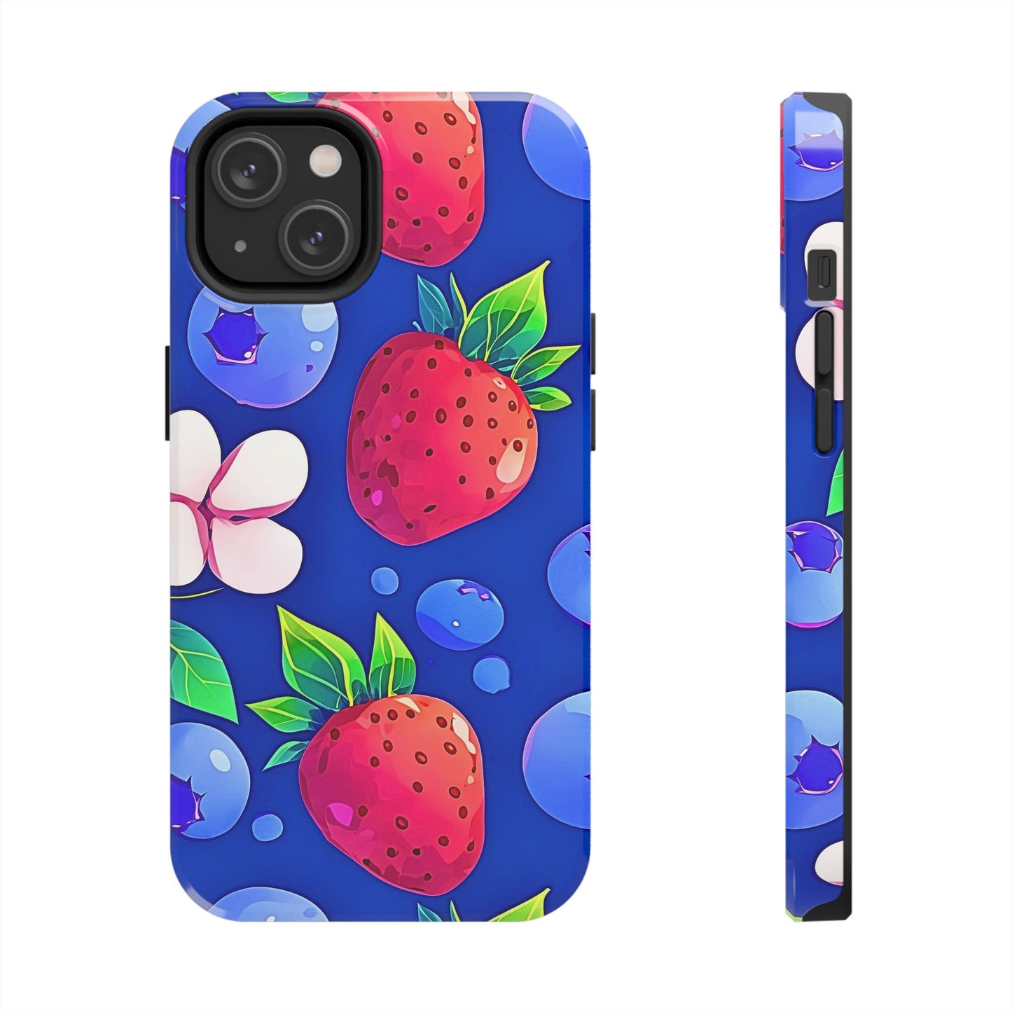 Cute Blueberry Strawberry Fruit Pattern Tough Phone Case | Aesthetic