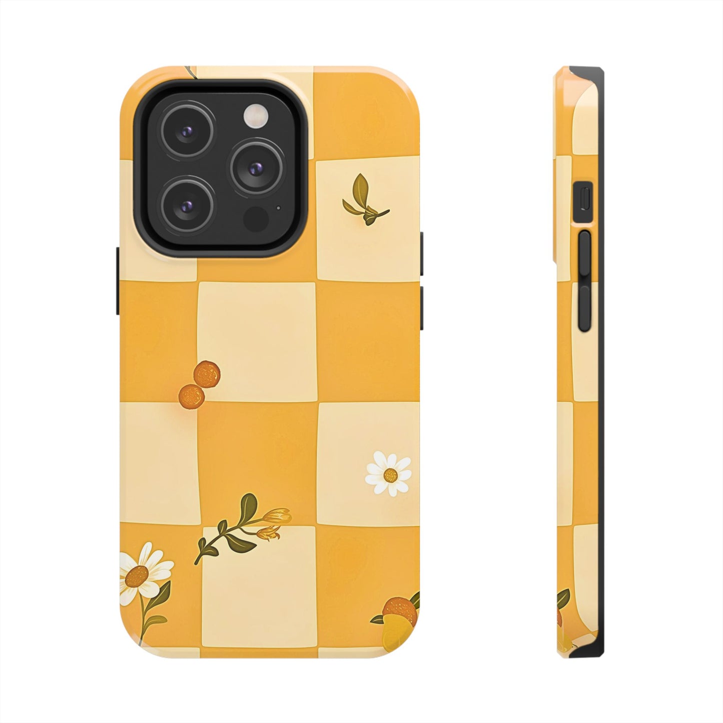 Yellow Checkered Preppy Daisies Tough Phone Case | Aesthetic