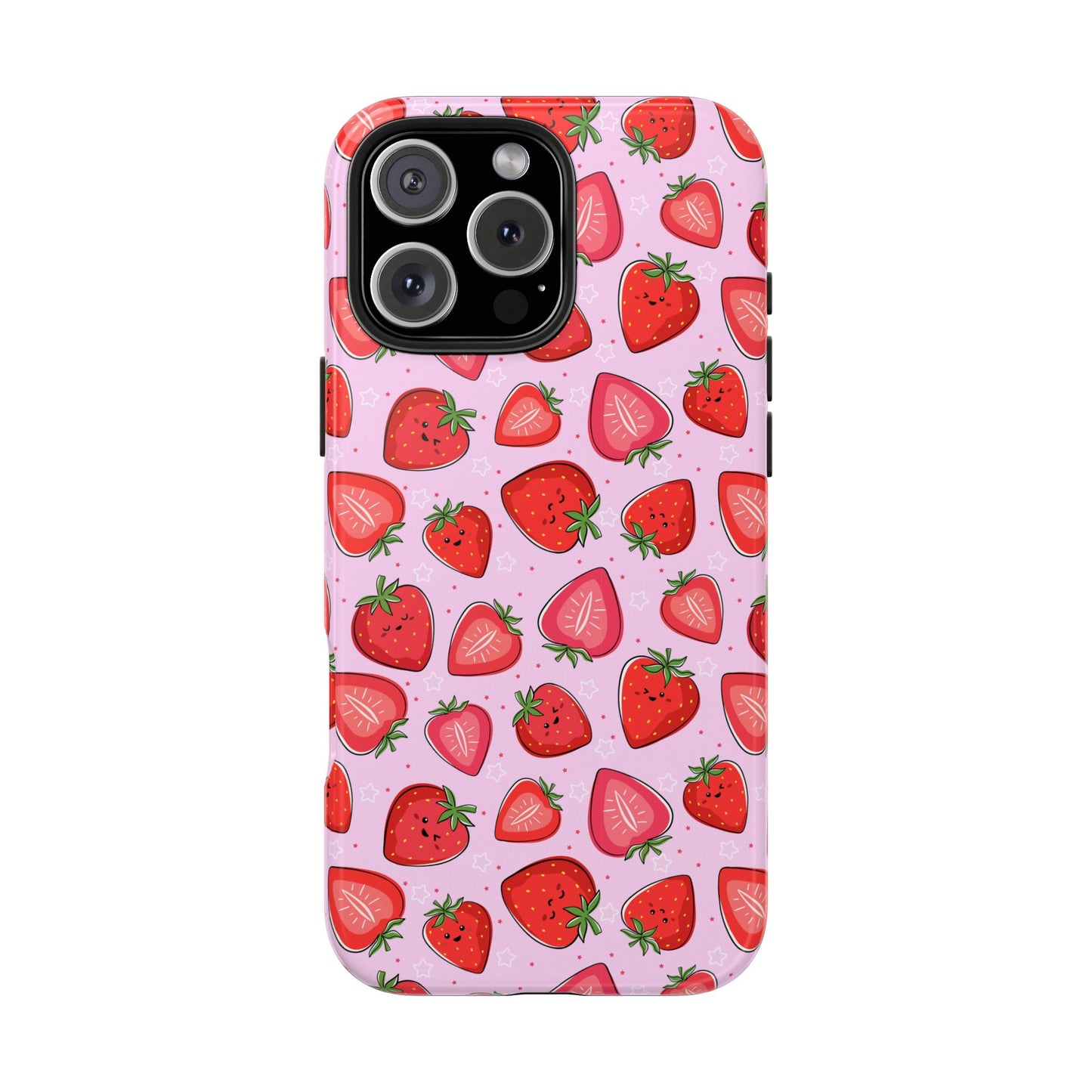 Kawaii Strawberry Cartoon Pattern Pink Aesthetic Tough Phone Case | Food