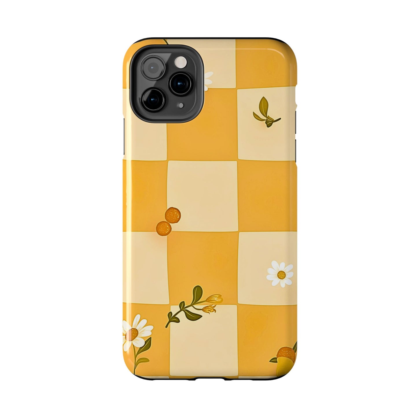 Yellow Checkered Preppy Daisies Tough Phone Case | Aesthetic