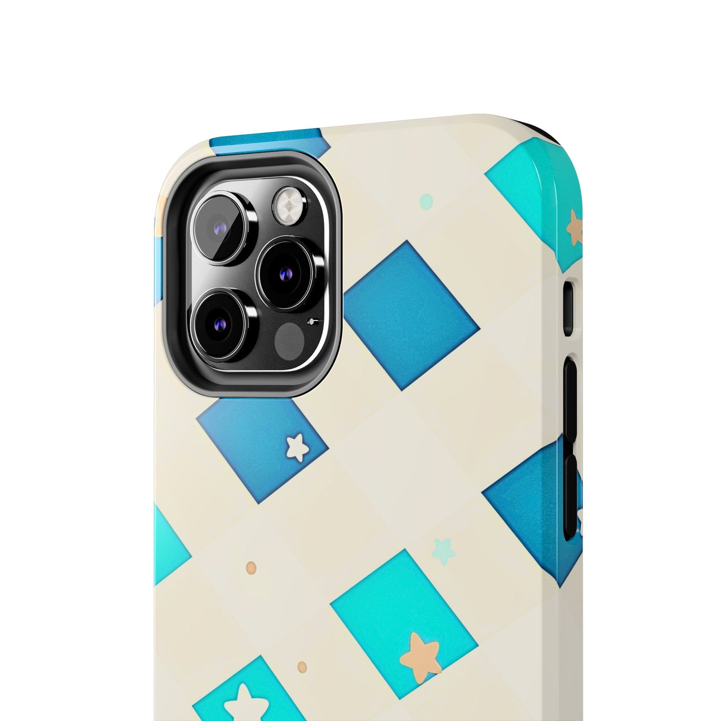 Modern Preppy Checkered Teal Stars Tough Phone Case | Aesthetic
