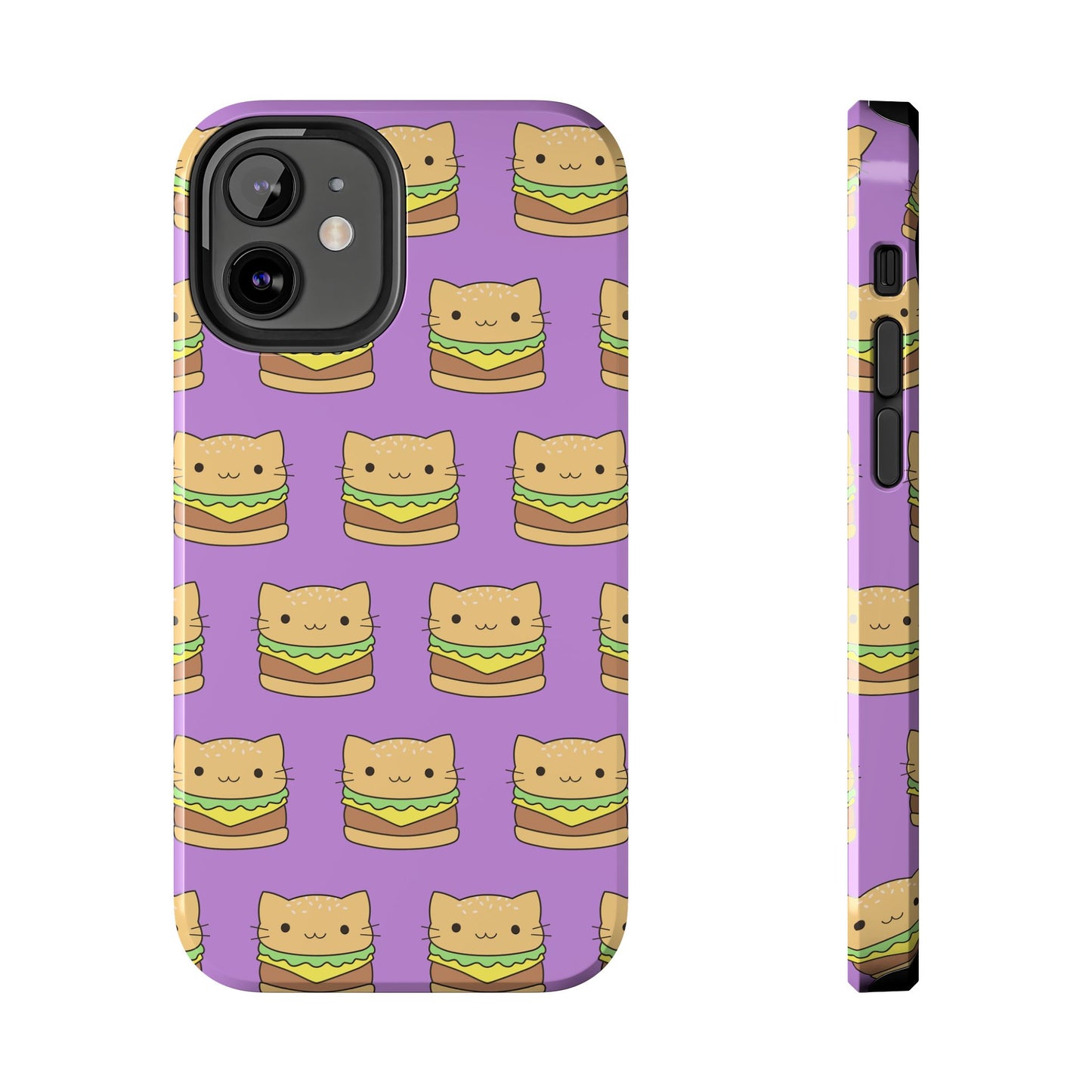 Kawaii Cat Burger Pattern Purple Background Cute Tough Phone Case | Food