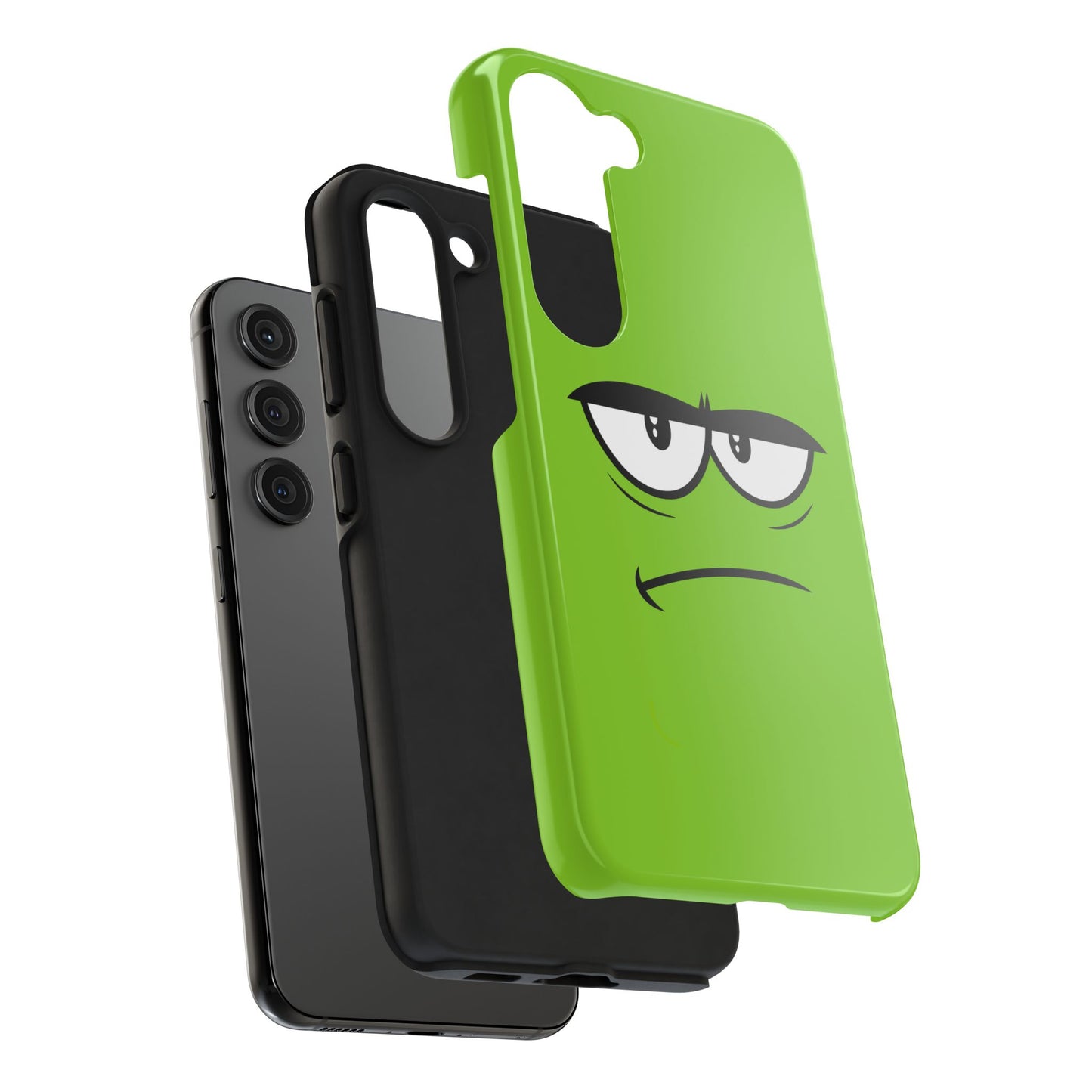 Grumpy Mood Face Green Background Funny Expression Tough Phone Case | Funny