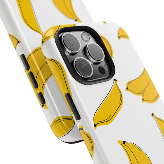 Bold Yellow Banana Pattern Minimal Line Art Tough Phone Case | Food