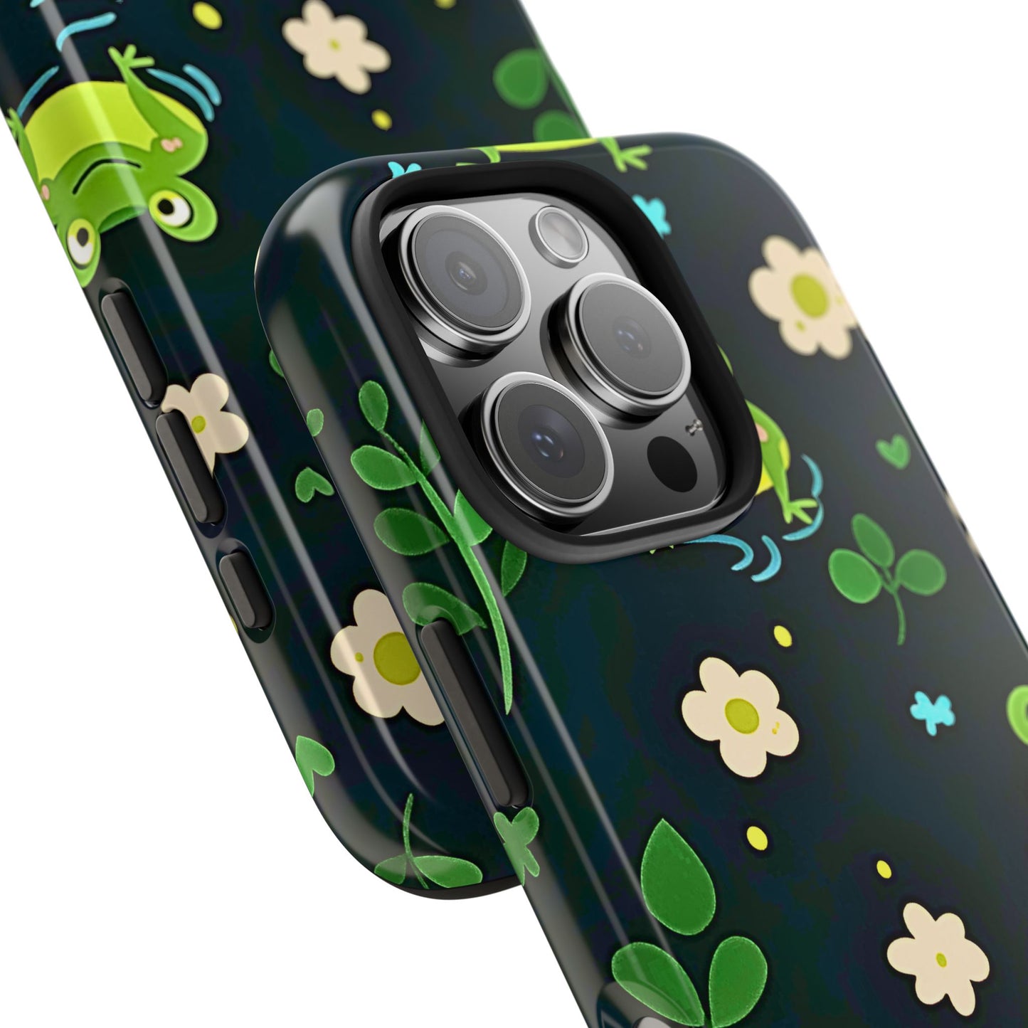 Kawaii Froggy Pattern Black Tough Phone Case | Animals